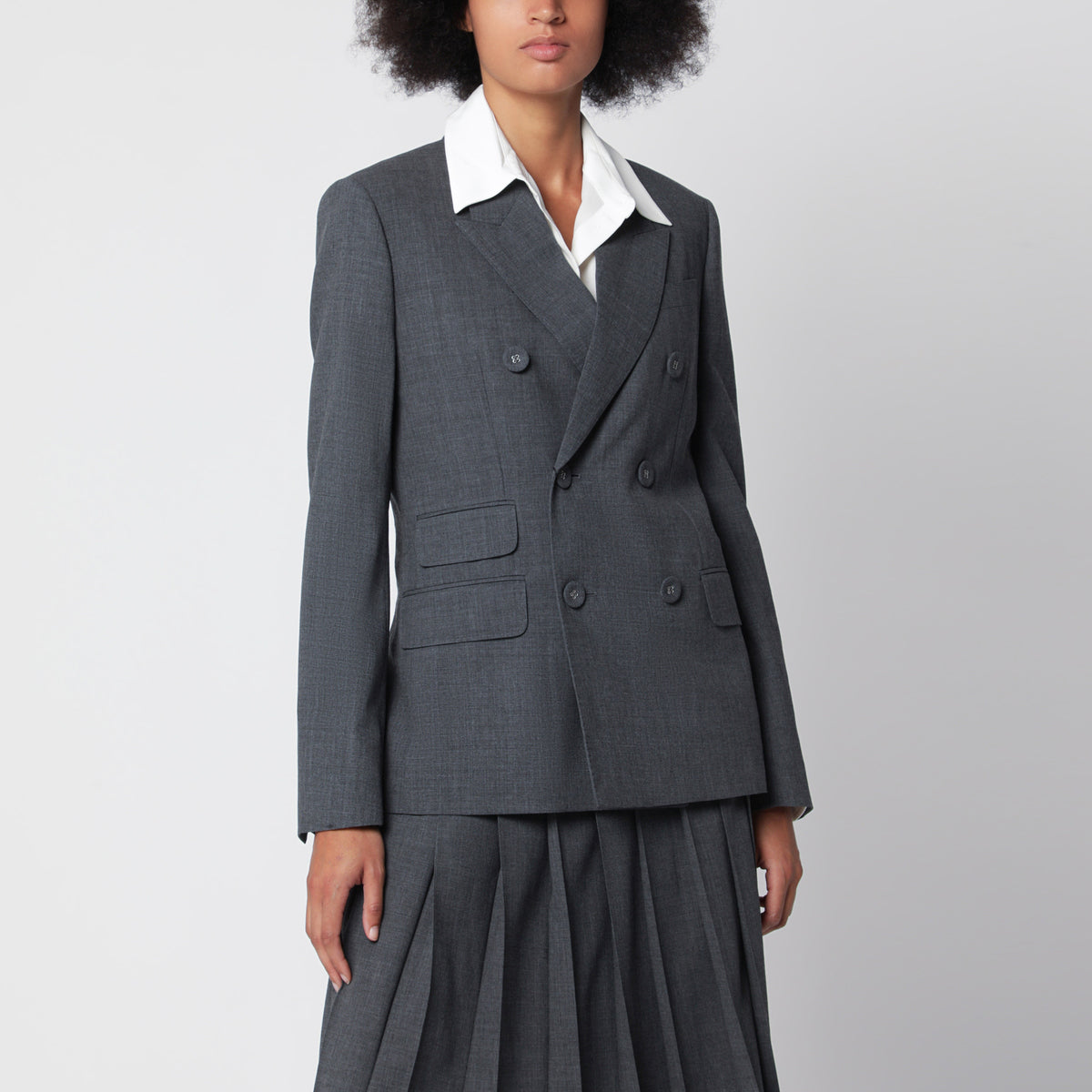Grey double-breasted blazer in virgin wool