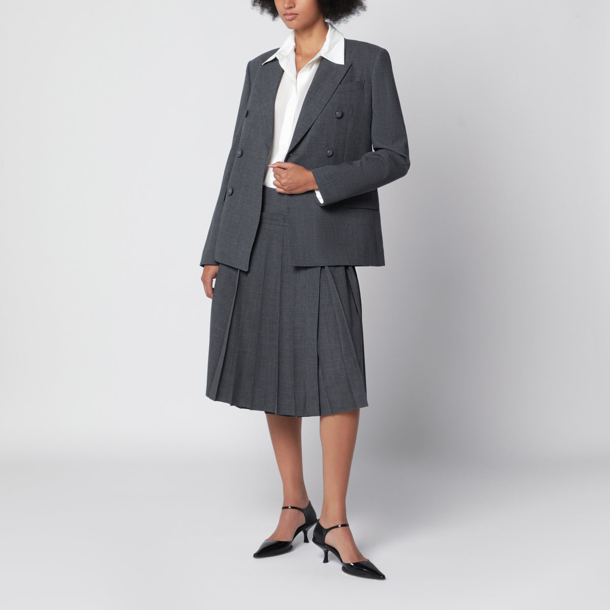 Grey double-breasted blazer in virgin wool