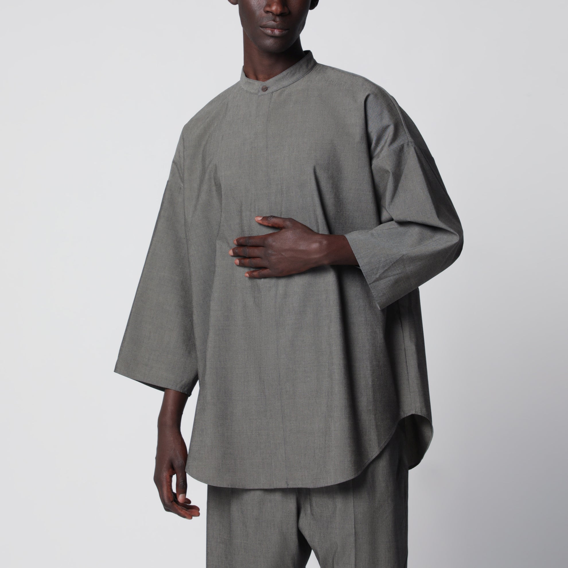 Relaxed-Fit Mandarin-Hemd aus Wollmischung
