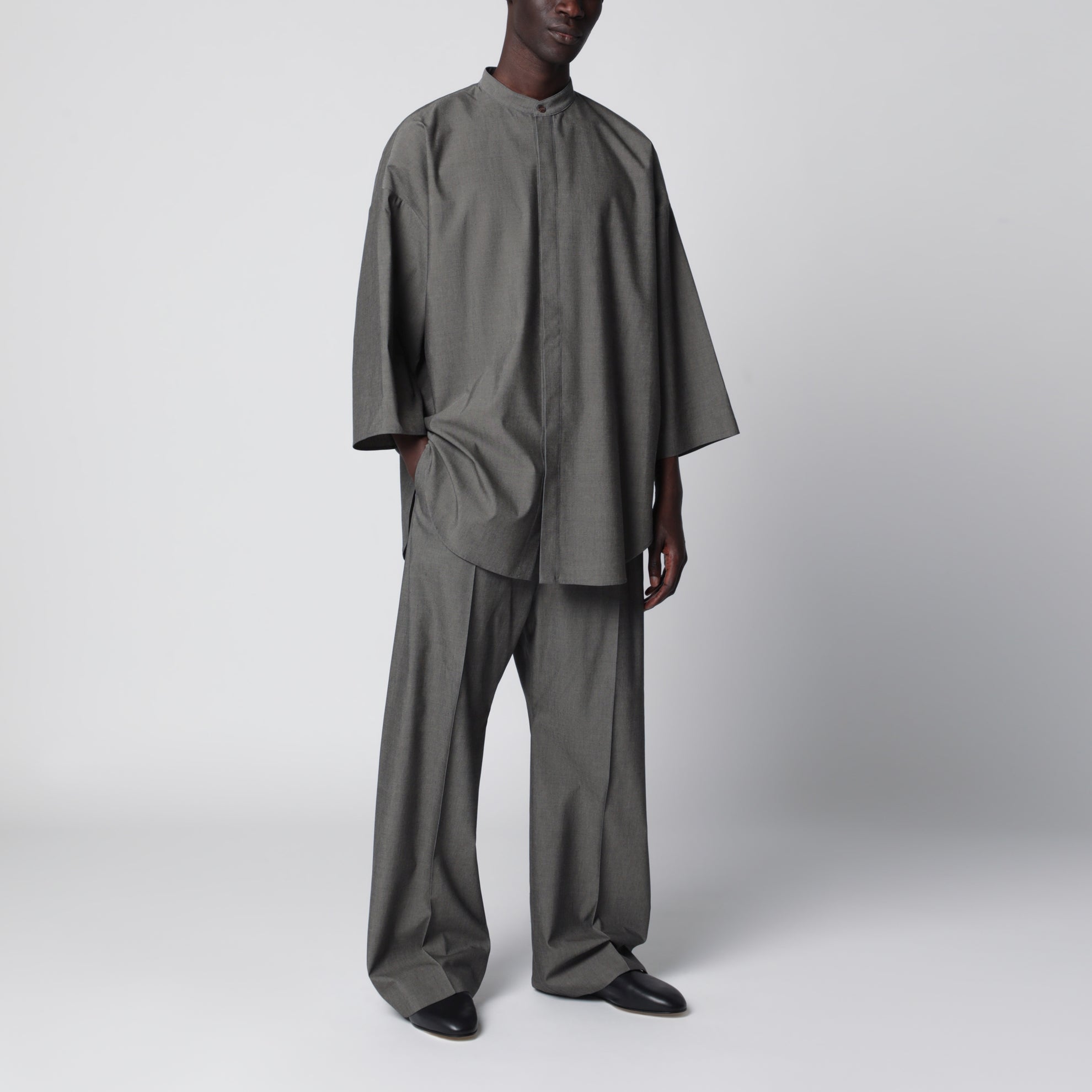 Relaxed-Fit Mandarin-Hemd aus Wollmischung