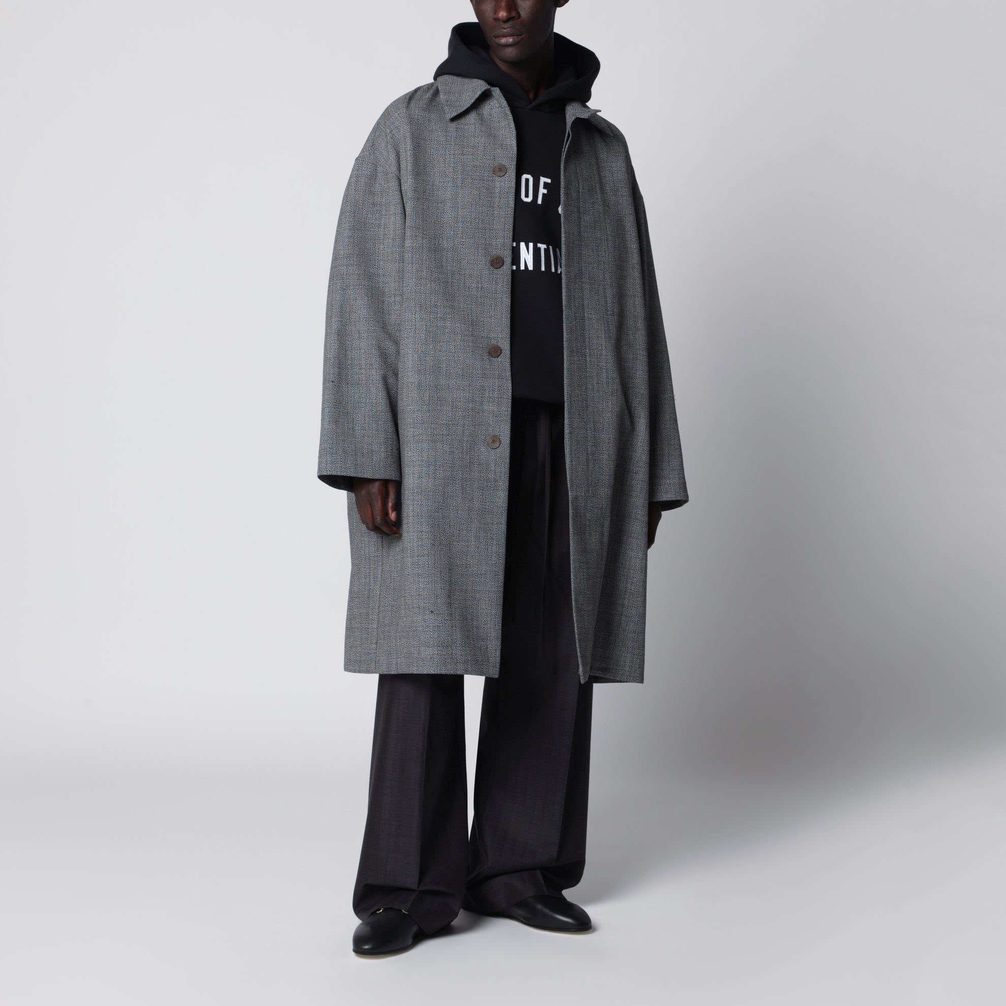 Relaxed trench coat in mouliné wool