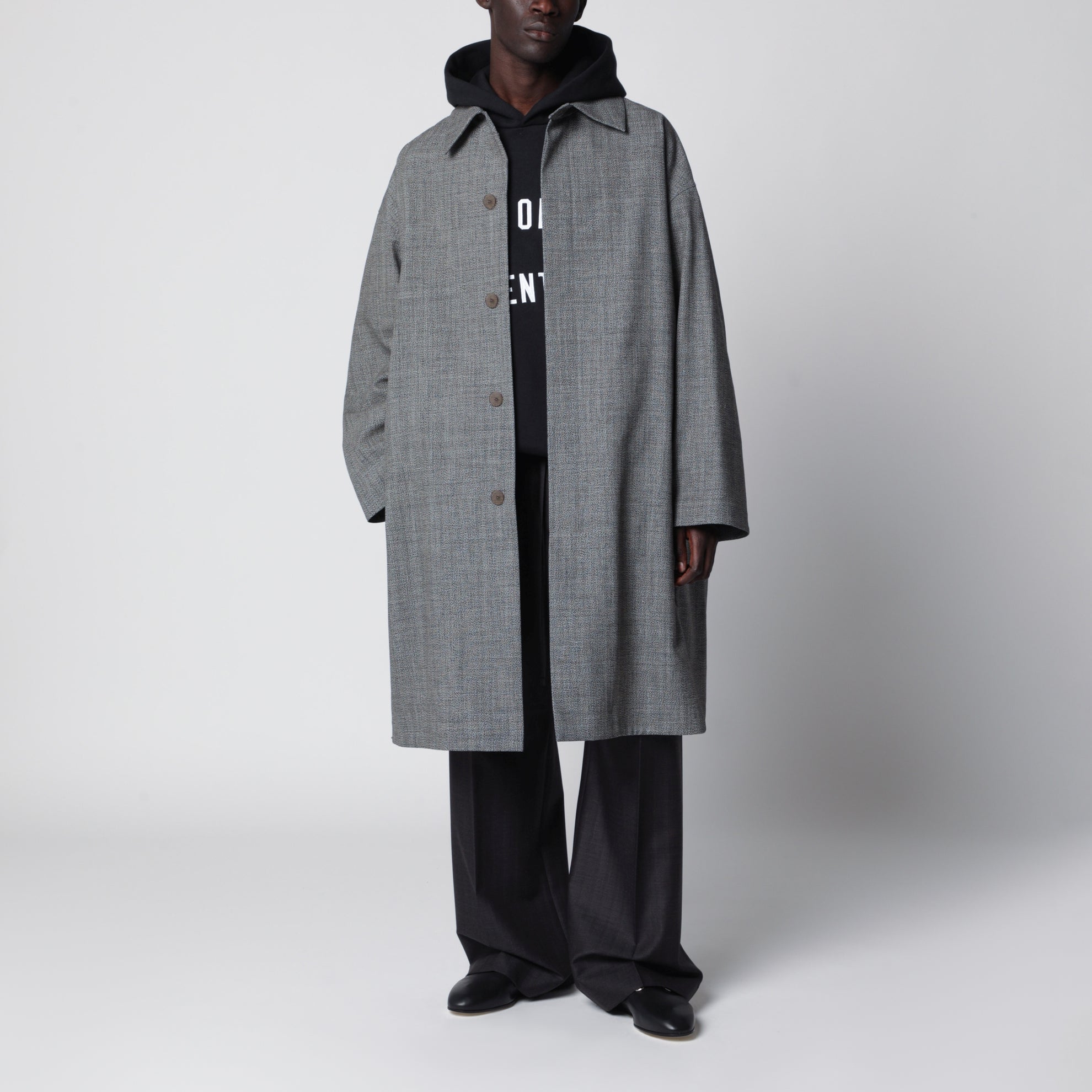 Relaxed trench coat in mouliné wool