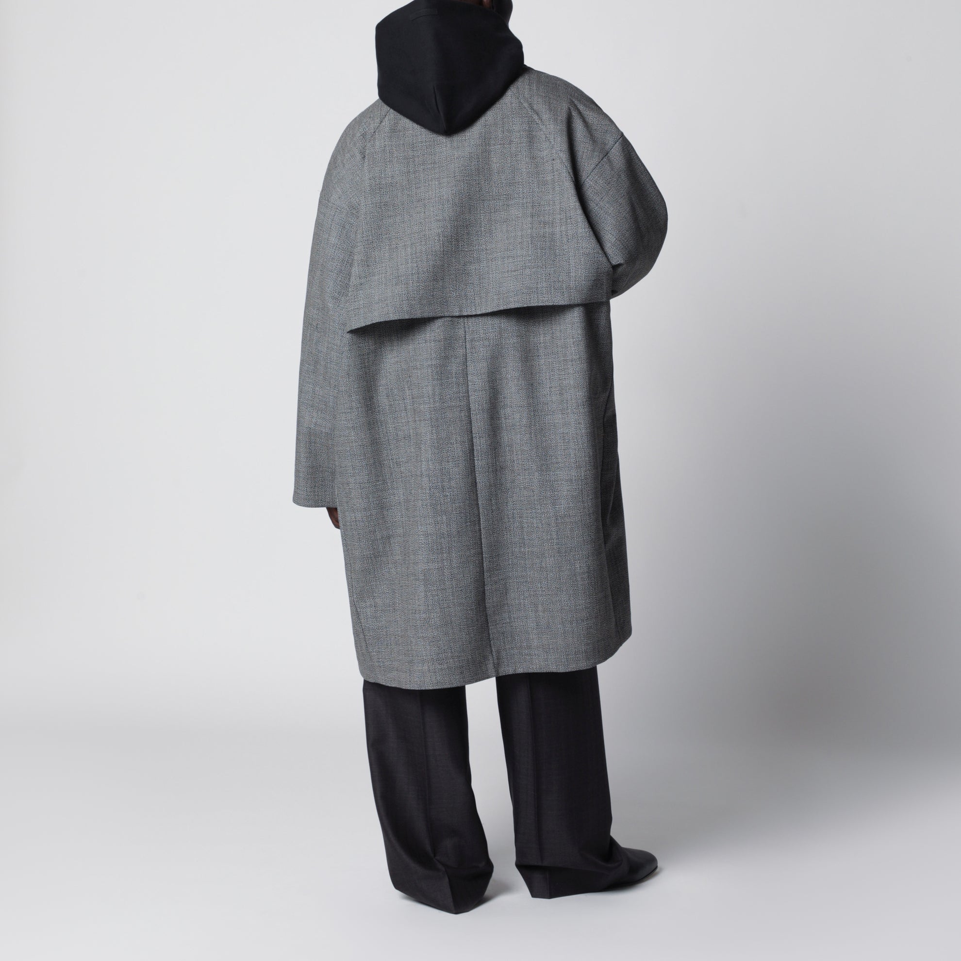 Relaxed trench coat in mouliné wool