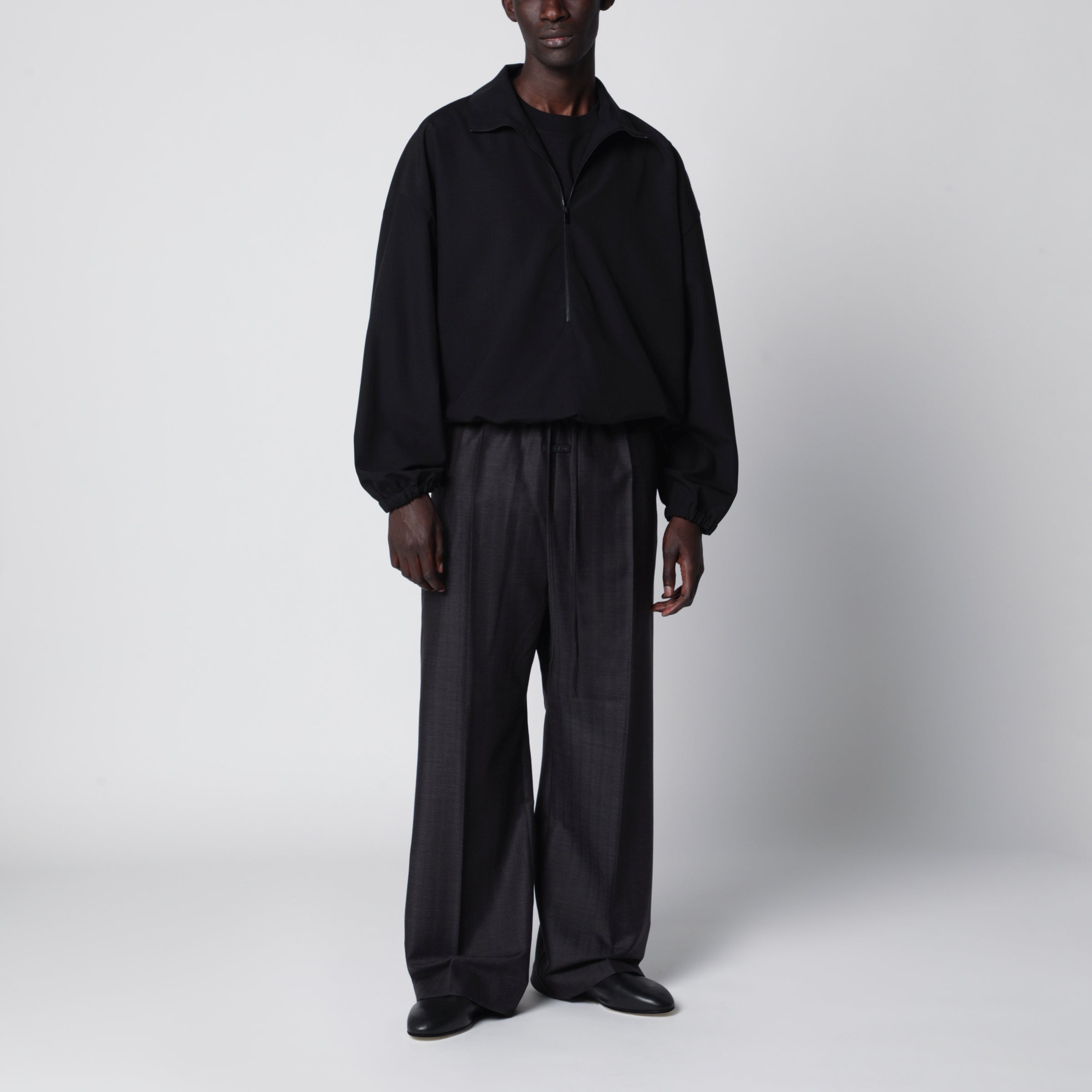 Fear of God Black ripstop wool jacket with black half zip | TheDoubleF