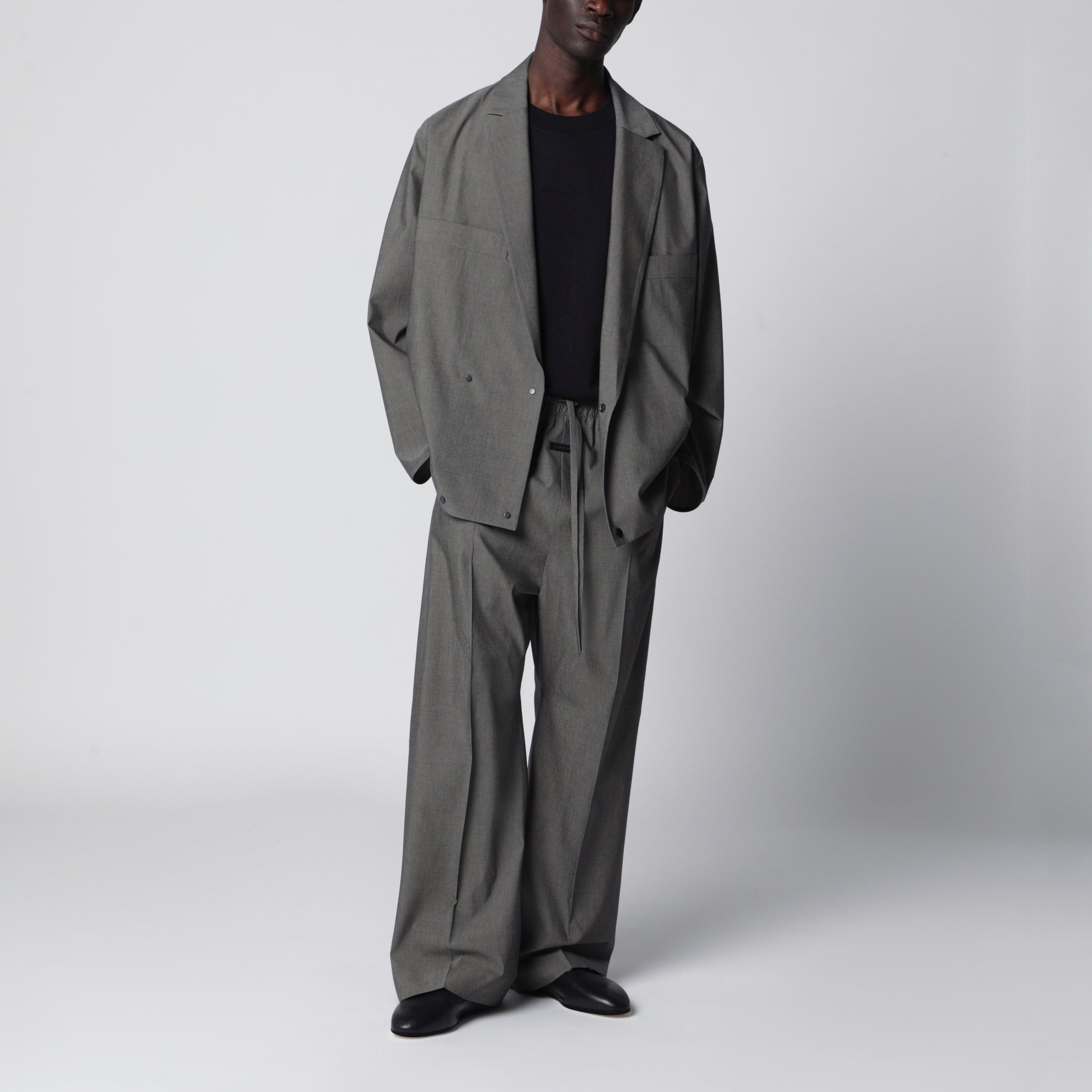 Grey wide-leg trousers in wool blend