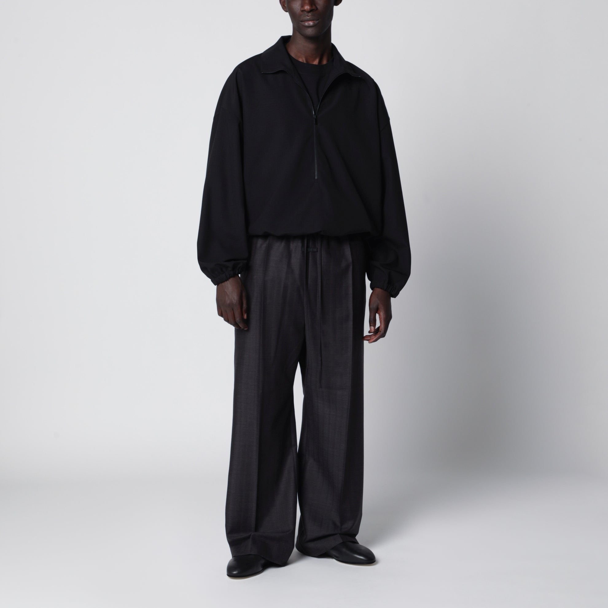 Pantaloni a gamba larga grigi scuri in lana