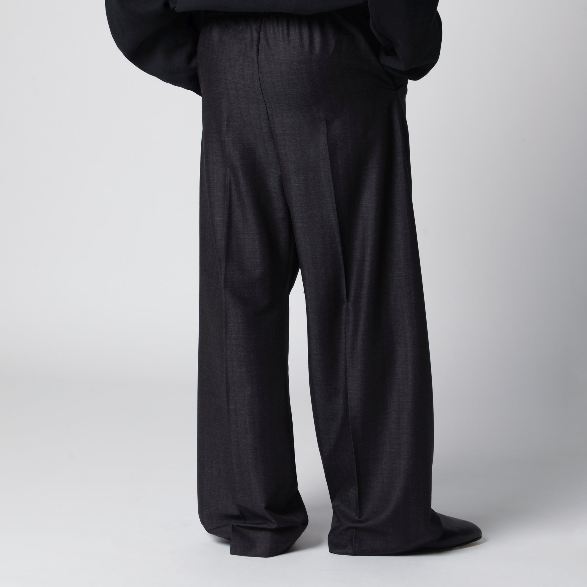 Pantaloni a gamba larga grigi scuri in lana