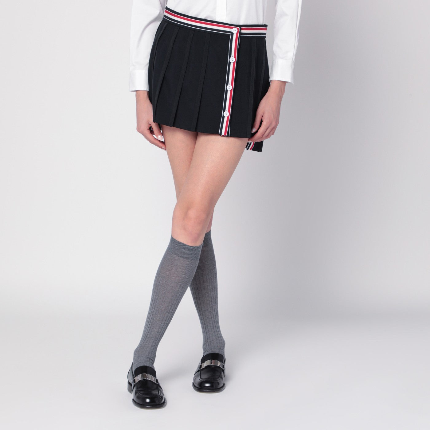 Black ruffled mini skirt in wool blend