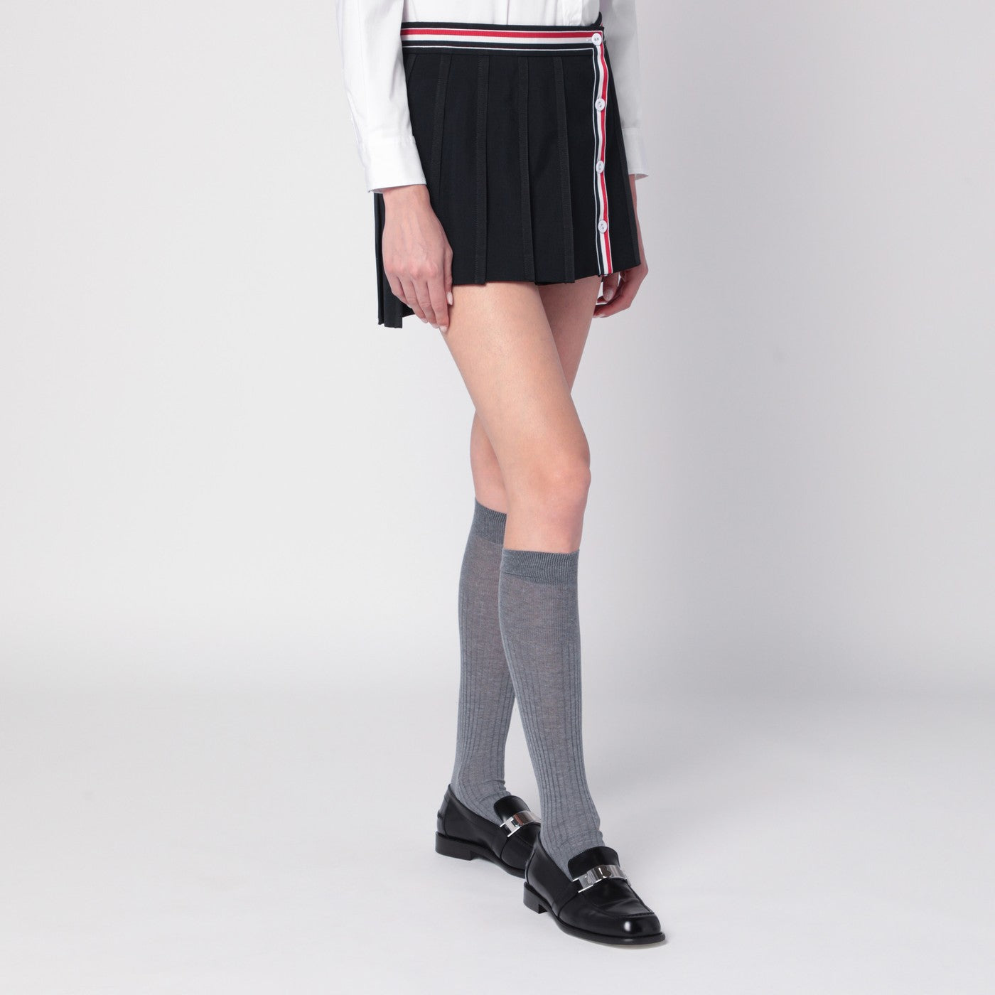 Black ruffled mini skirt in wool blend