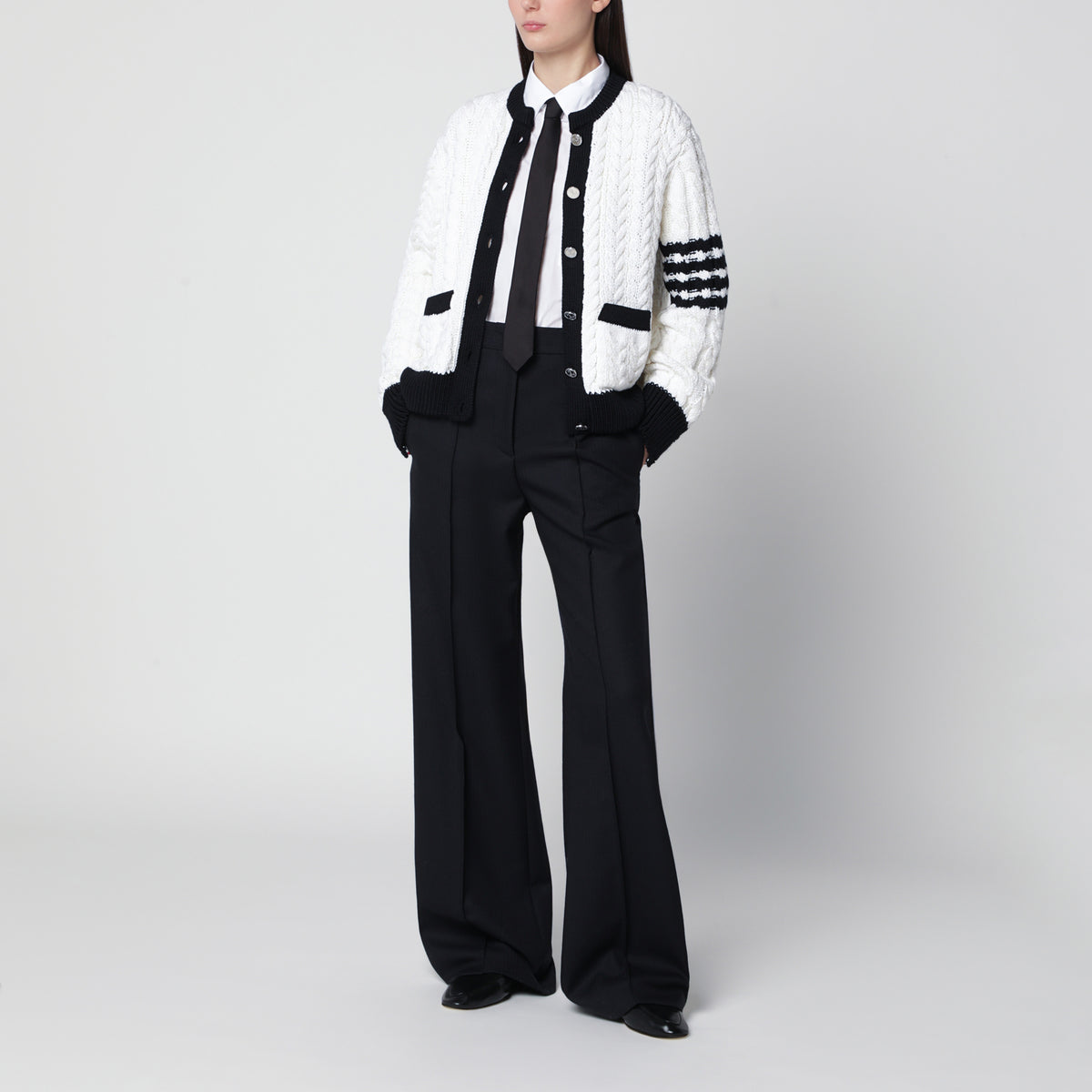 White cable-knit cardigan in wool