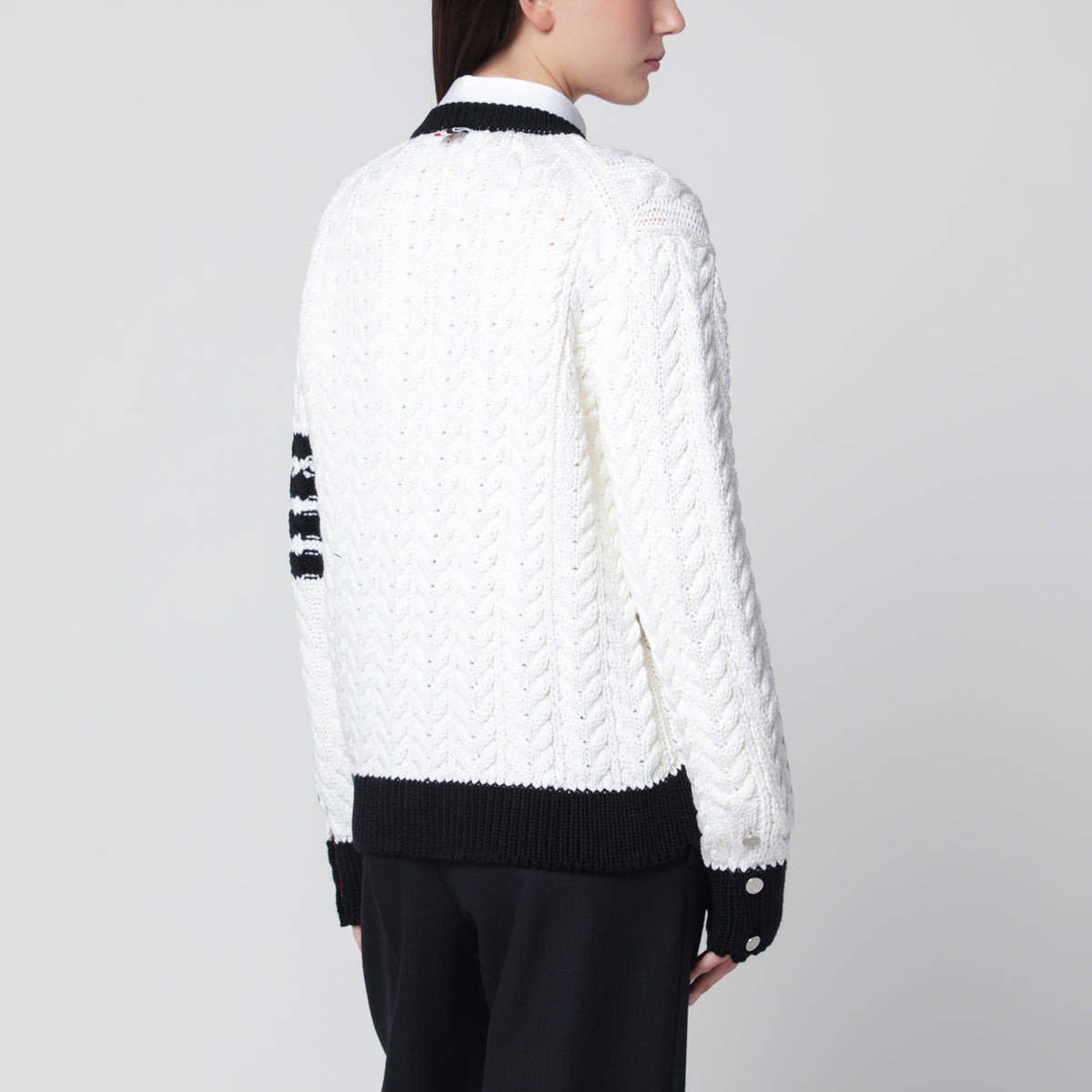 White cable-knit cardigan in wool