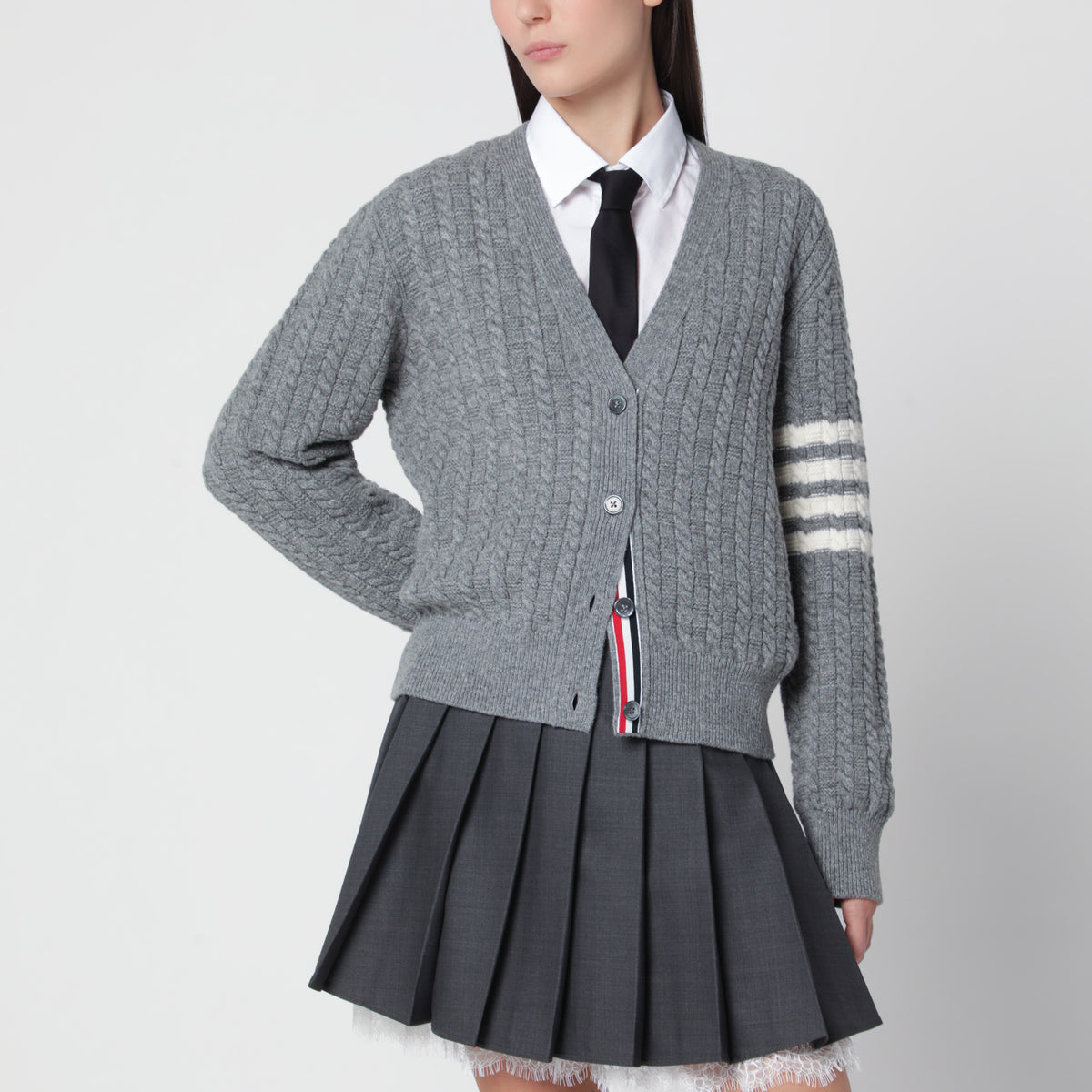 Light grey Anchor 4-Bar cardigan in wool