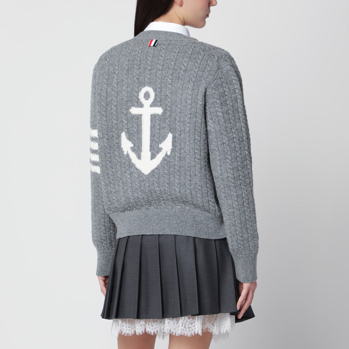 Light grey Anchor 4-Bar cardigan in wool