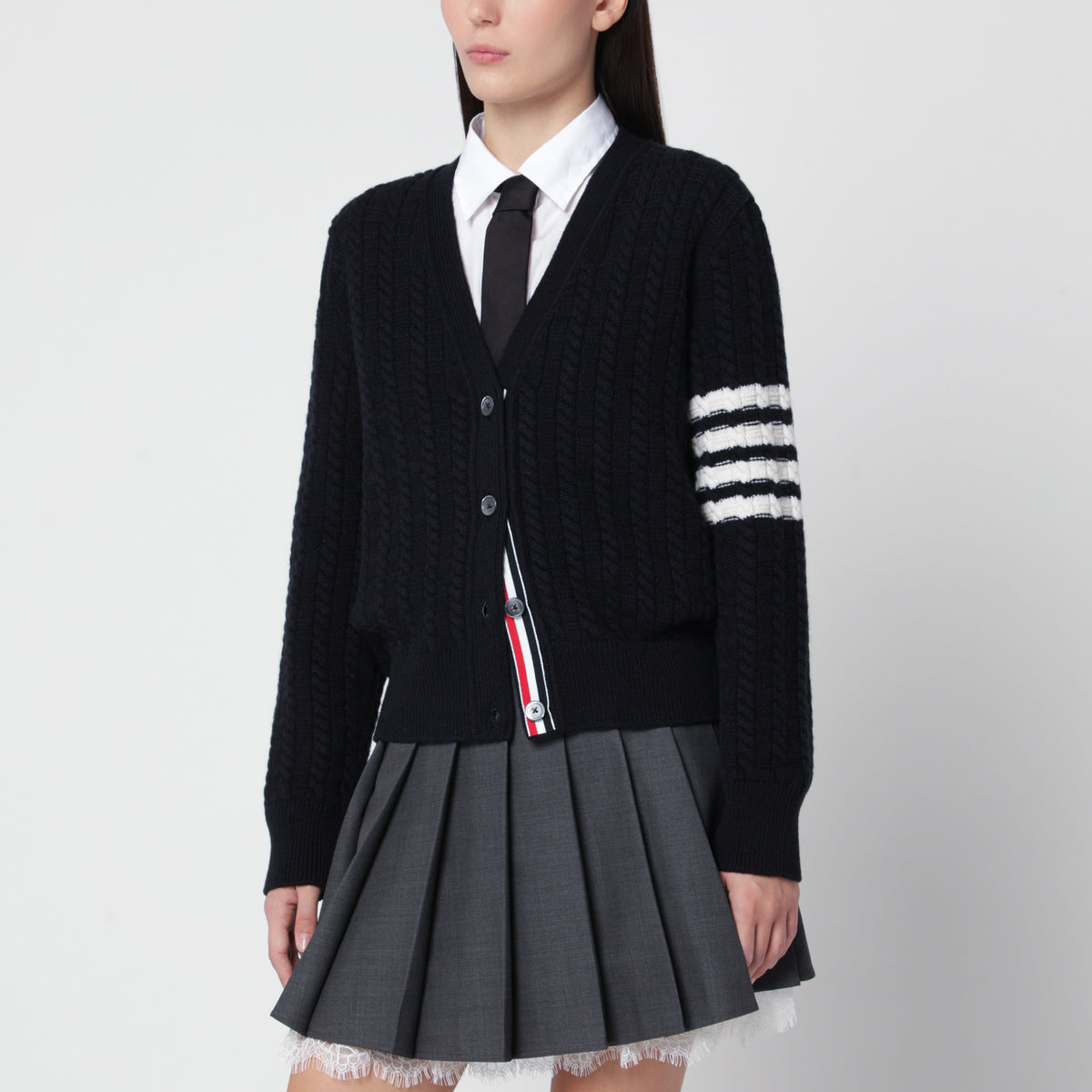Navyfarbener Anchor 4-Bar Cardigan aus Wolle