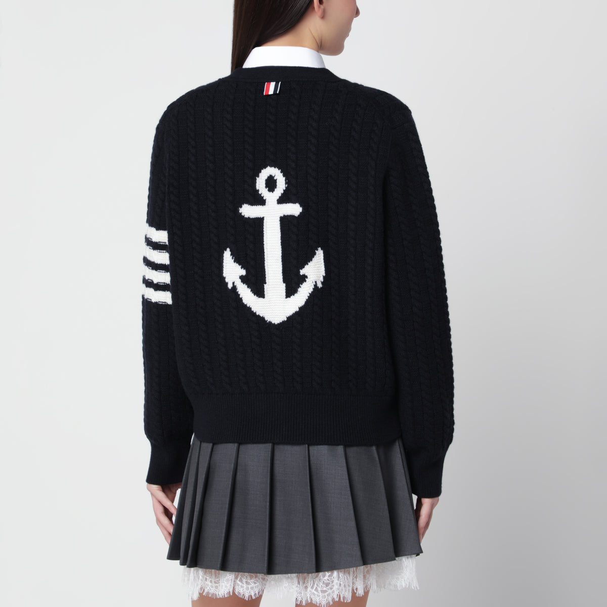 Navyfarbener Anchor 4-Bar Cardigan aus Wolle
