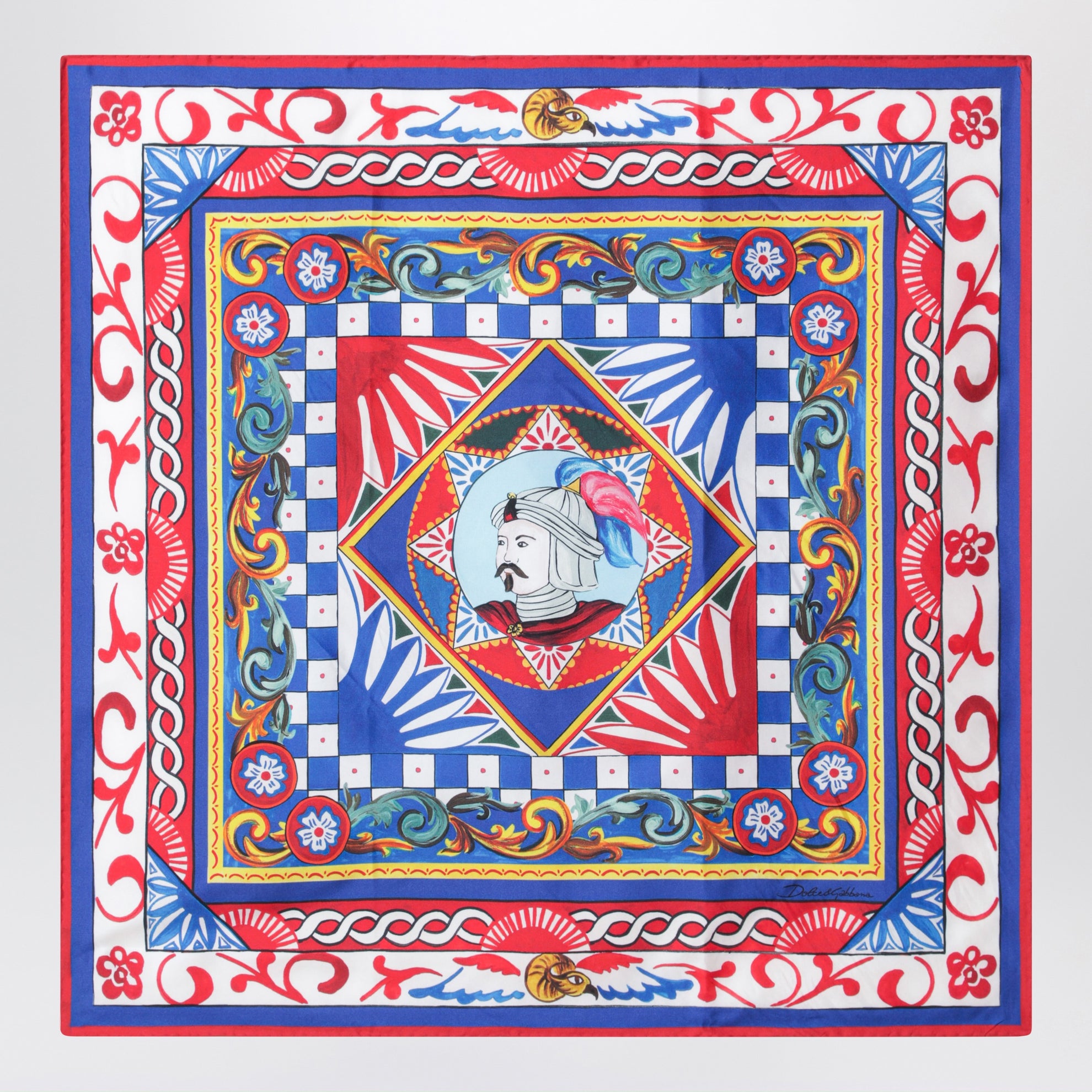 Sciarpa quadrata in twill di seta con stampa Carretto