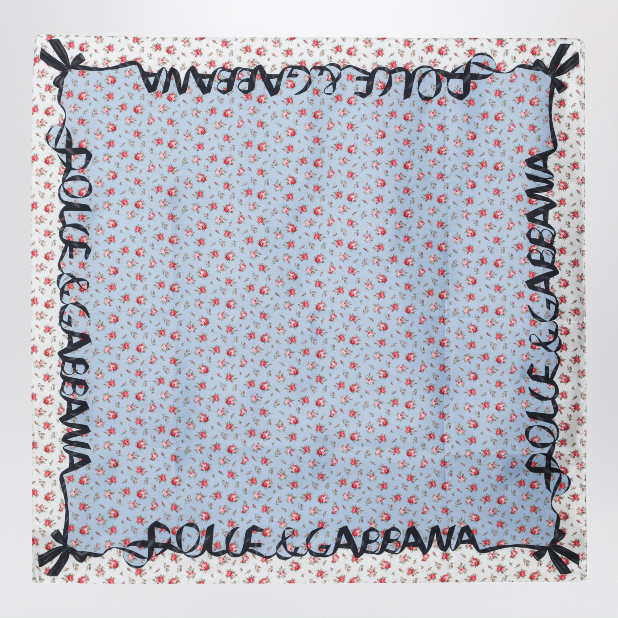Roselline printed silk twill scarf 90x90 cm, light blue