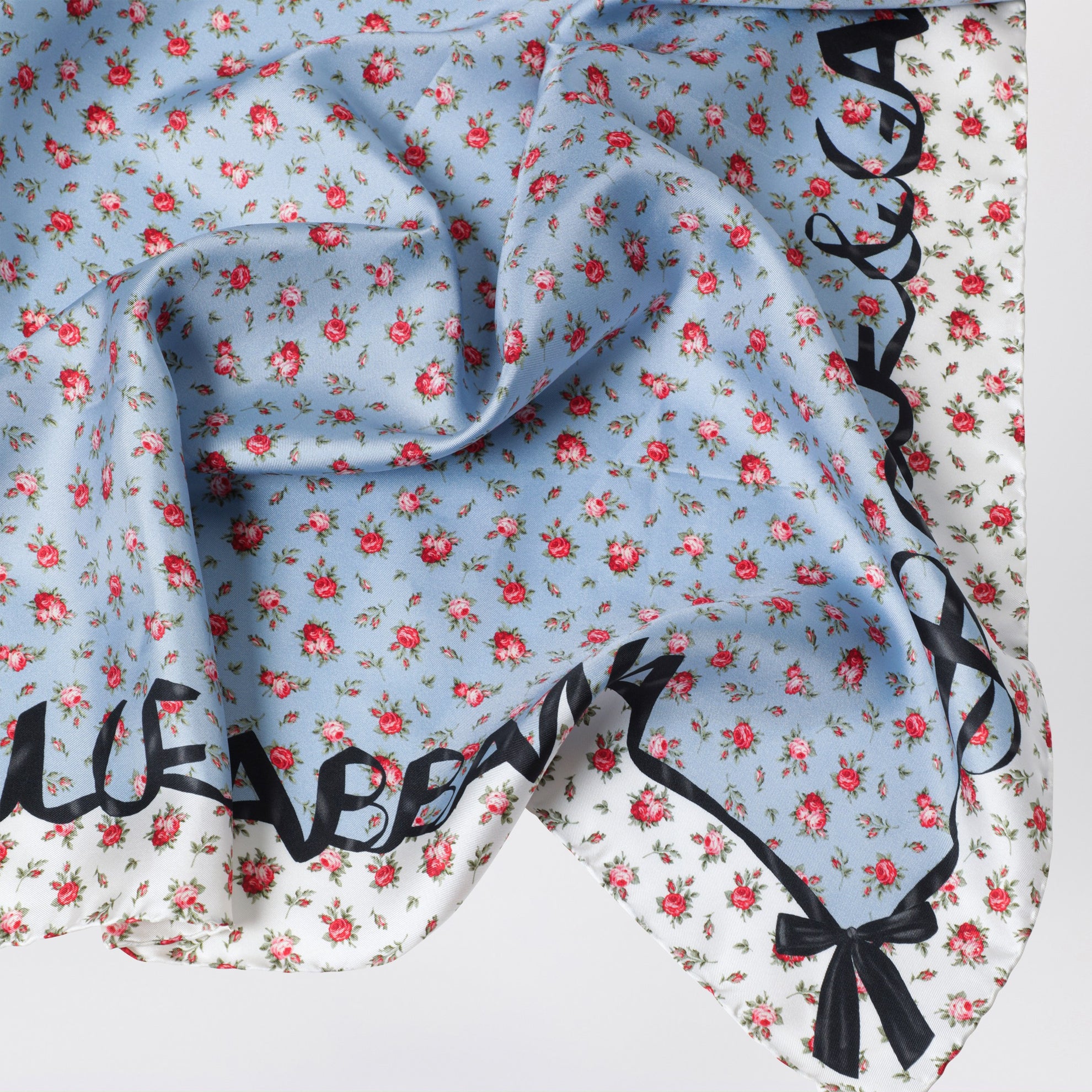 Roselline printed silk twill scarf 90x90 cm, light blue