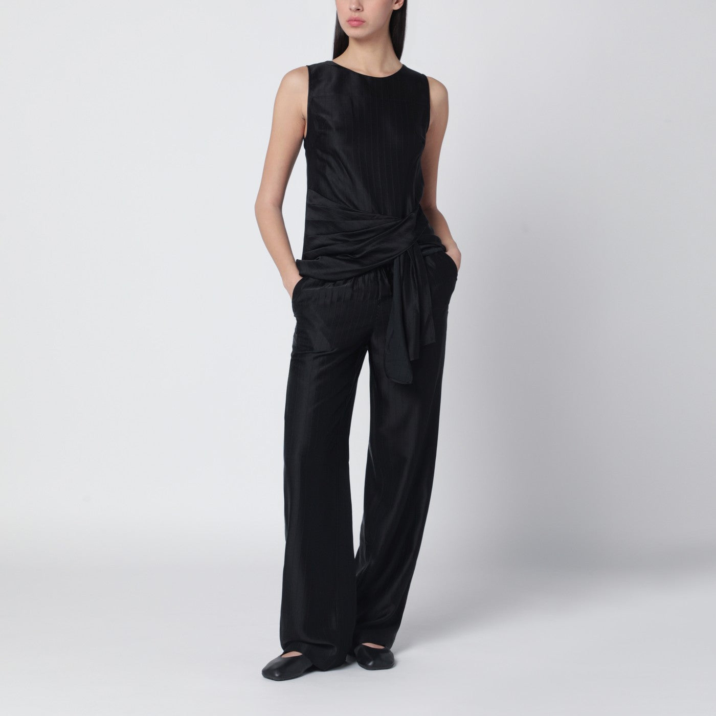 Black draped Fonda top