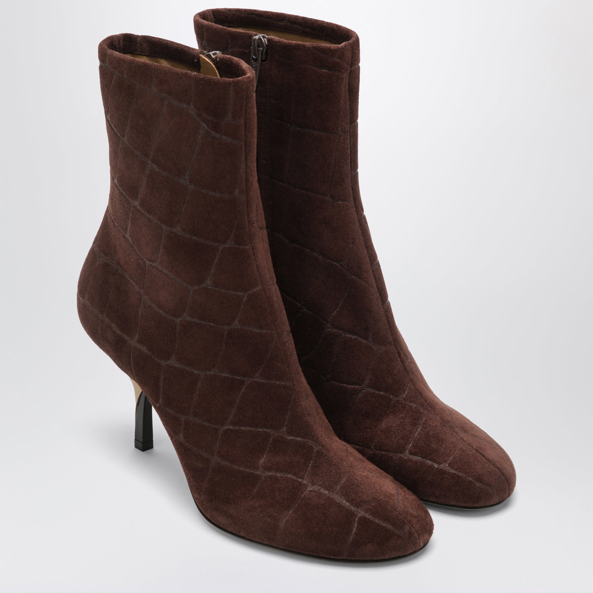 Bottines marron en daim effet crocodile