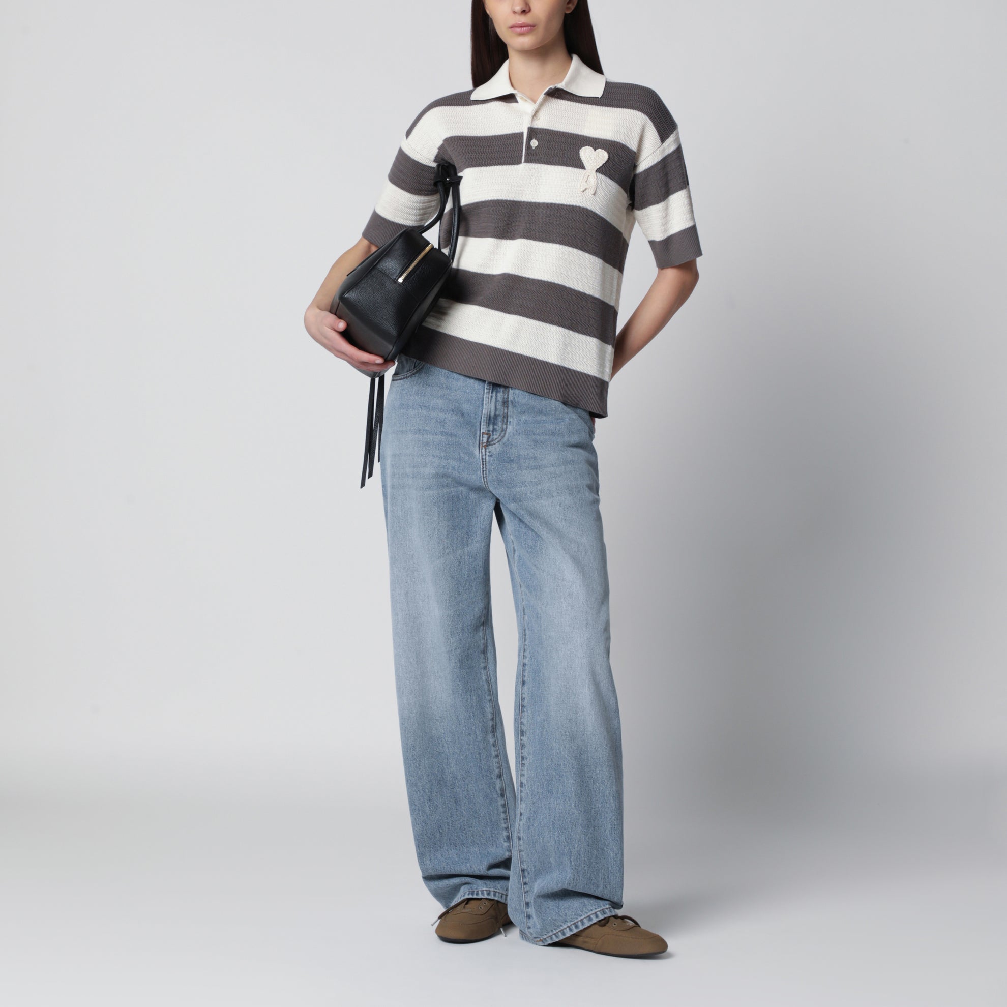 Ami de Coeur striped cotton knit polo shirt