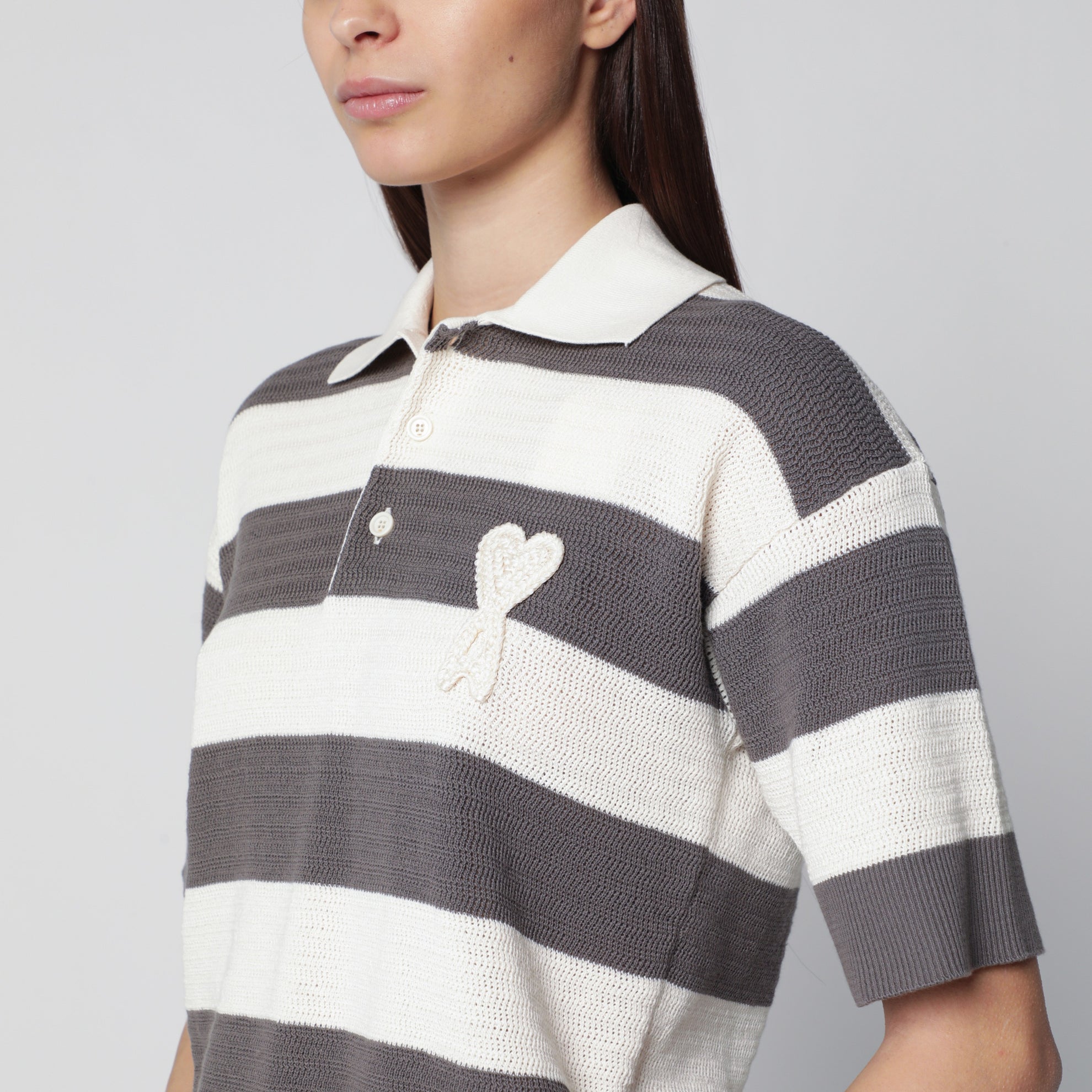 Ami de Coeur striped cotton knit polo shirt
