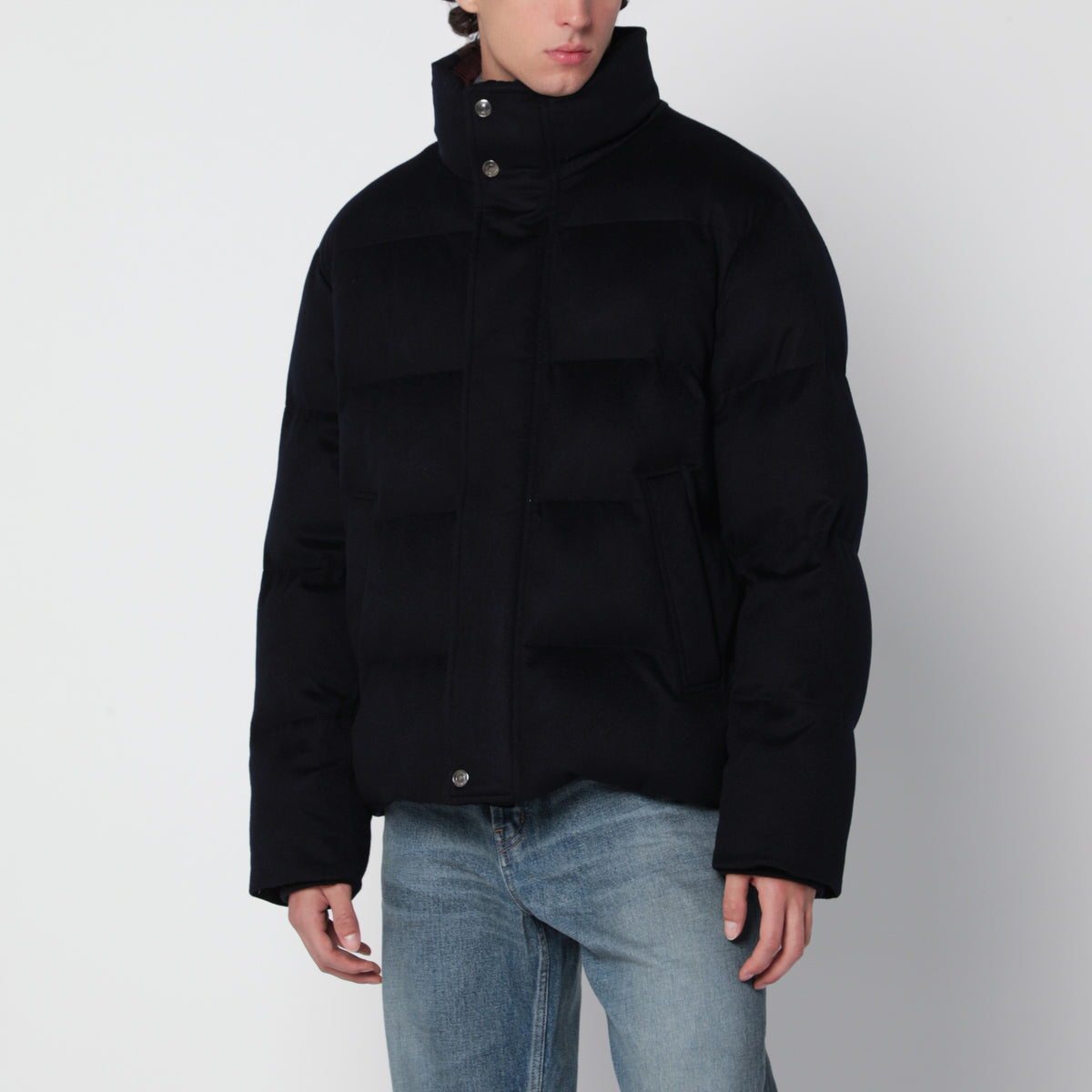 Navy blue Giulio padded jacket in cashmere
