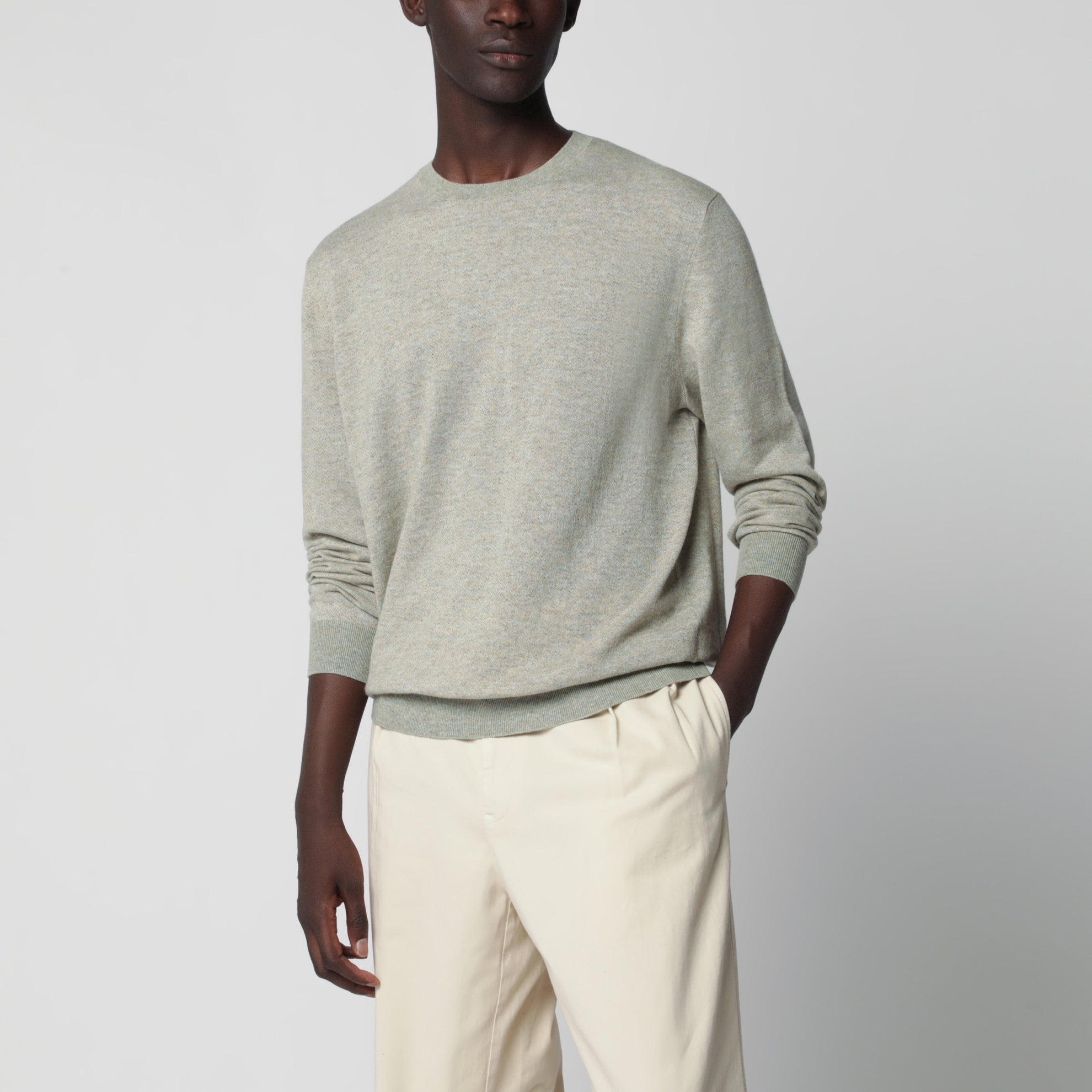 Pullover in Creme-Melange aus Kaschmir und Seide
