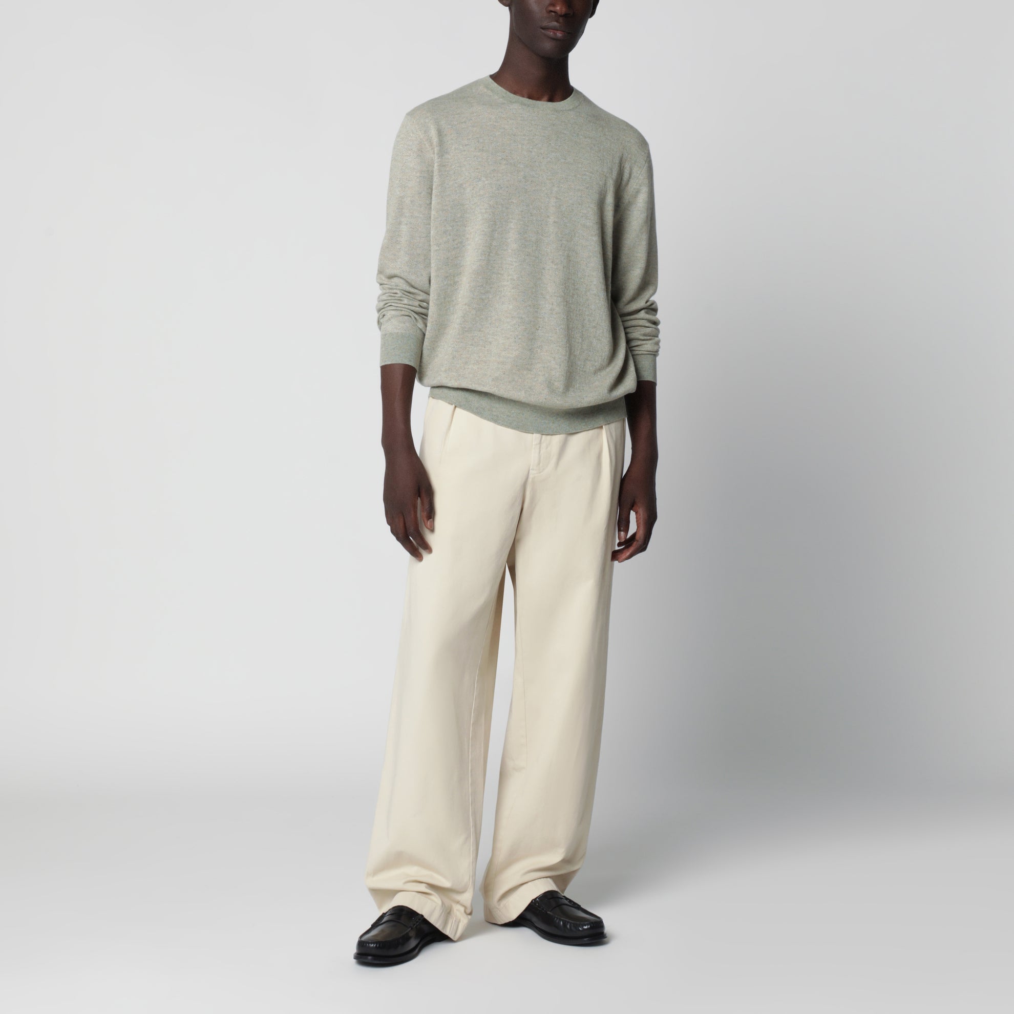 Pullover in Creme-Melange aus Kaschmir und Seide