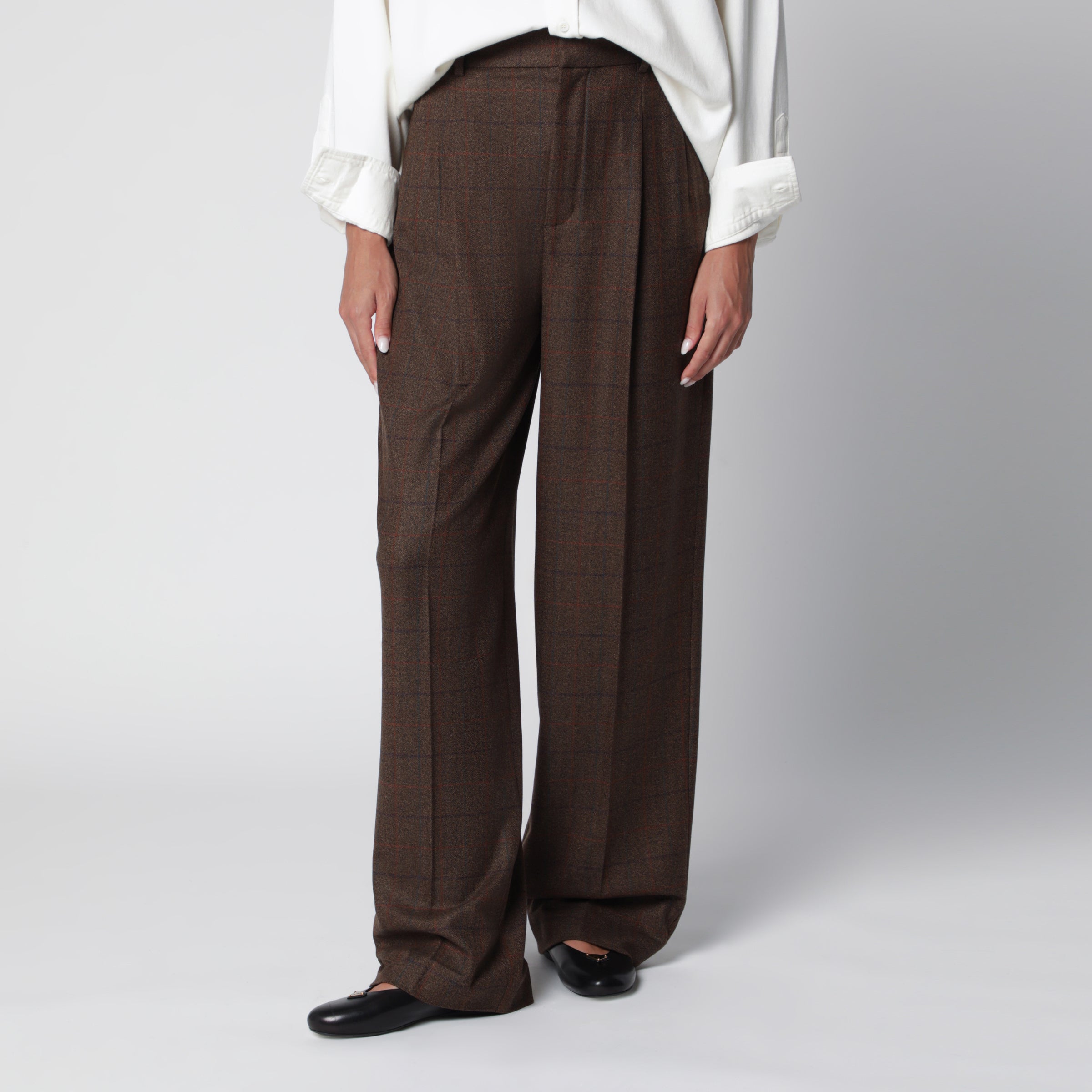 Loro Piana Brown check-pattern trousers in wool and cashmere