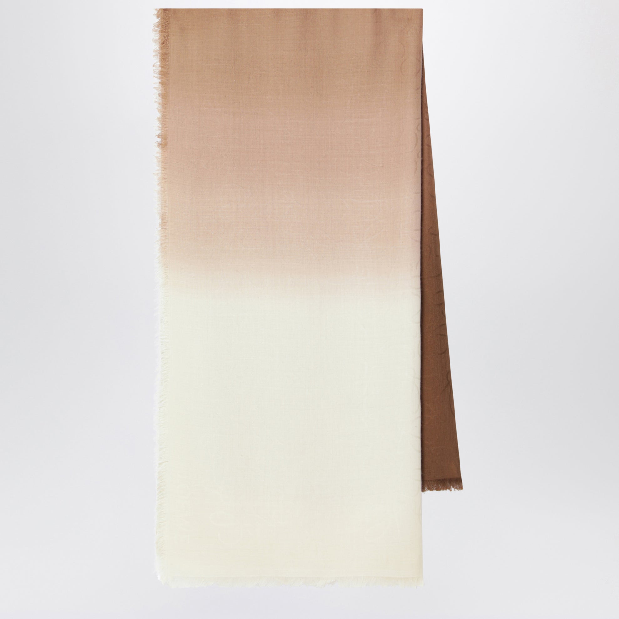 Sciarpa jacquard in lana e seta beige sfumata