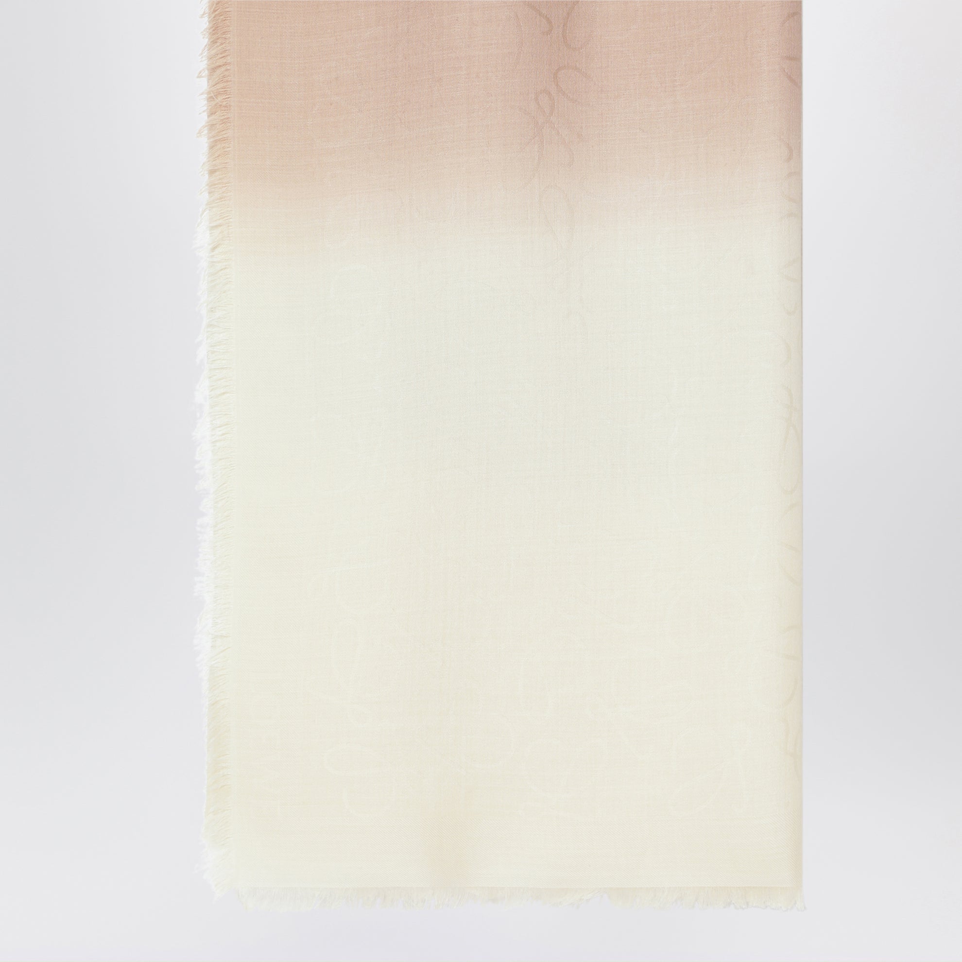 Sciarpa jacquard in lana e seta beige sfumata