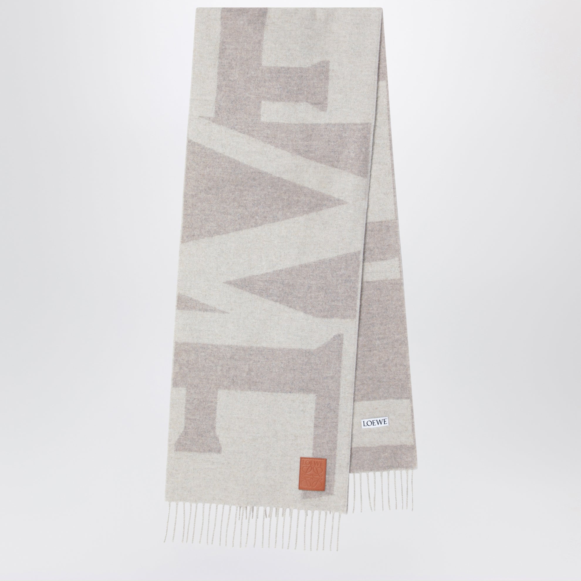 Hellgrauer Kaschmirschal mit Anagram Patch