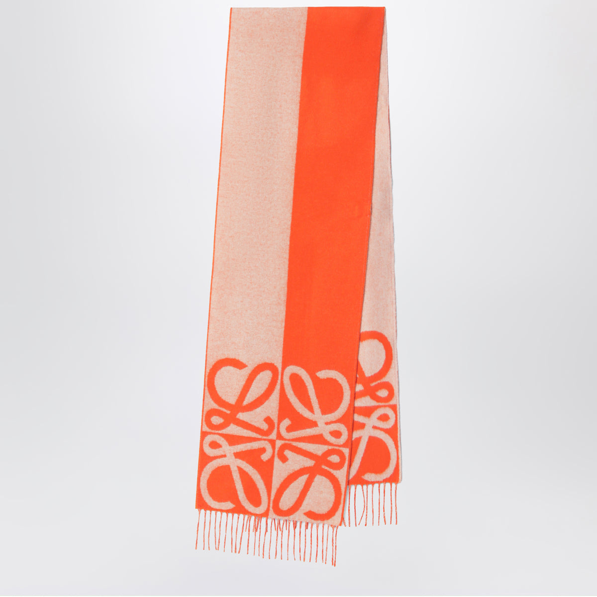 White / Orange Anagram jacquard scarf in wool and cashmere