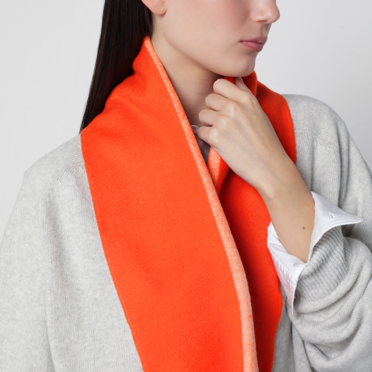 White / Orange Anagram jacquard scarf in wool and cashmere