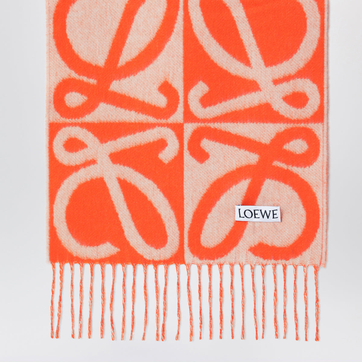 White / Orange Anagram jacquard scarf in wool and cashmere