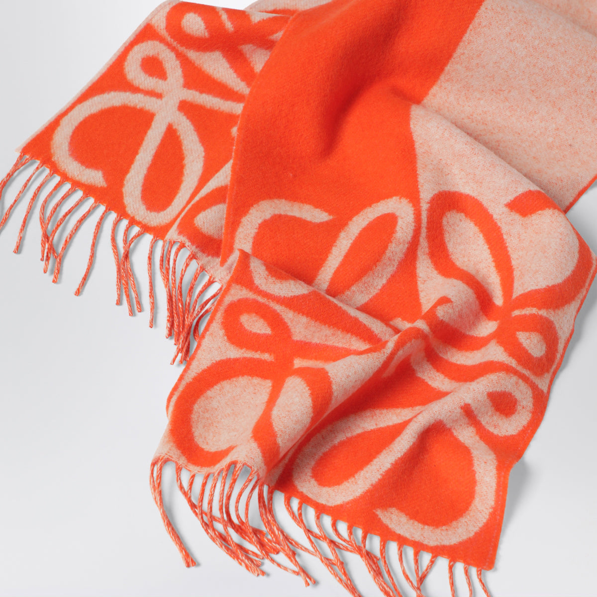 White / Orange Anagram jacquard scarf in wool and cashmere