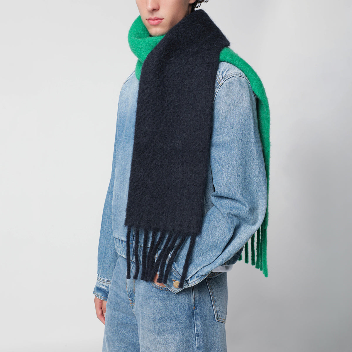 Sciarpa bicolore verde/blu in alpaca e lana