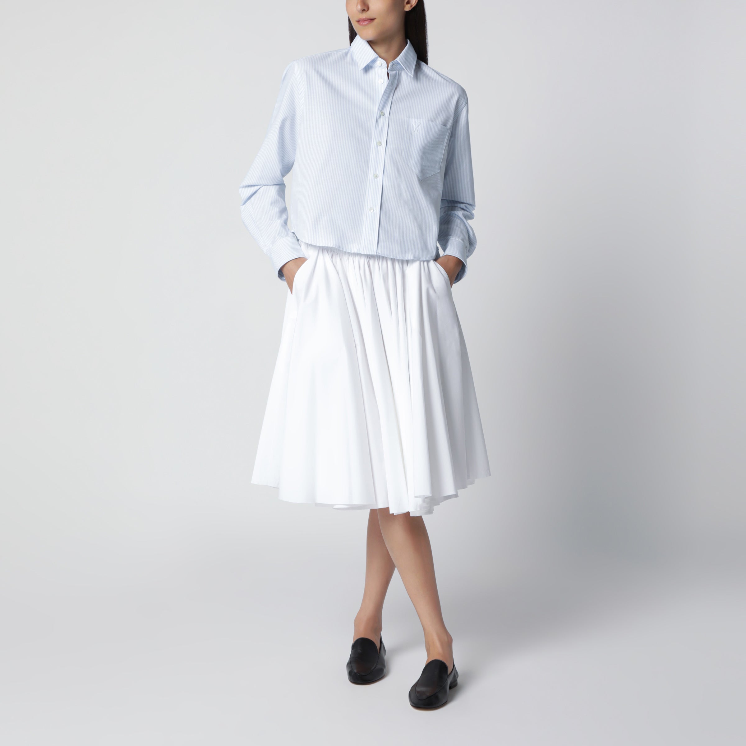 Ami Paris Blue/White Striped Ami de Cœur Cropped Shirt | TheDoubleF