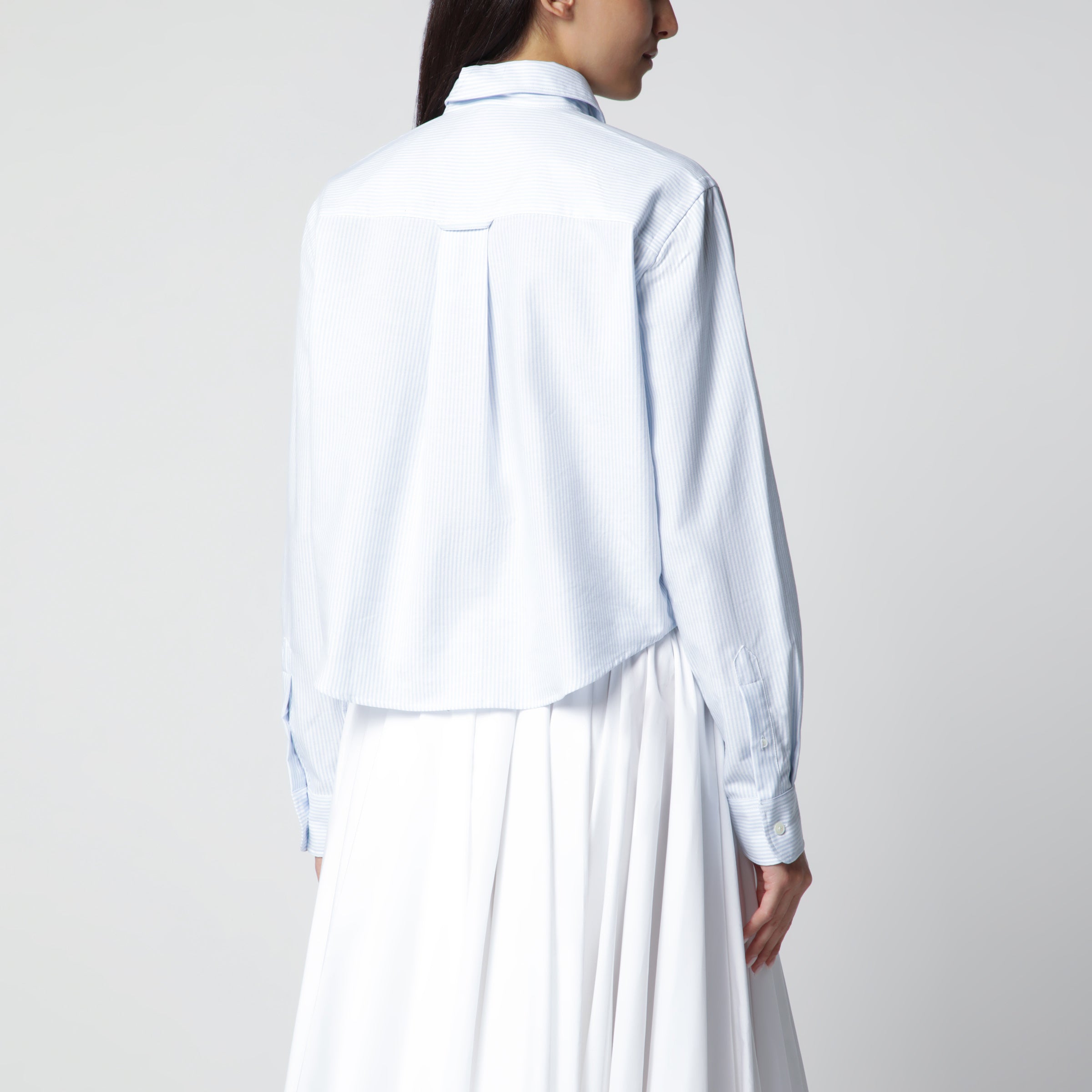 Ami Paris Blue/White Striped Ami de Cœur Cropped Shirt | TheDoubleF