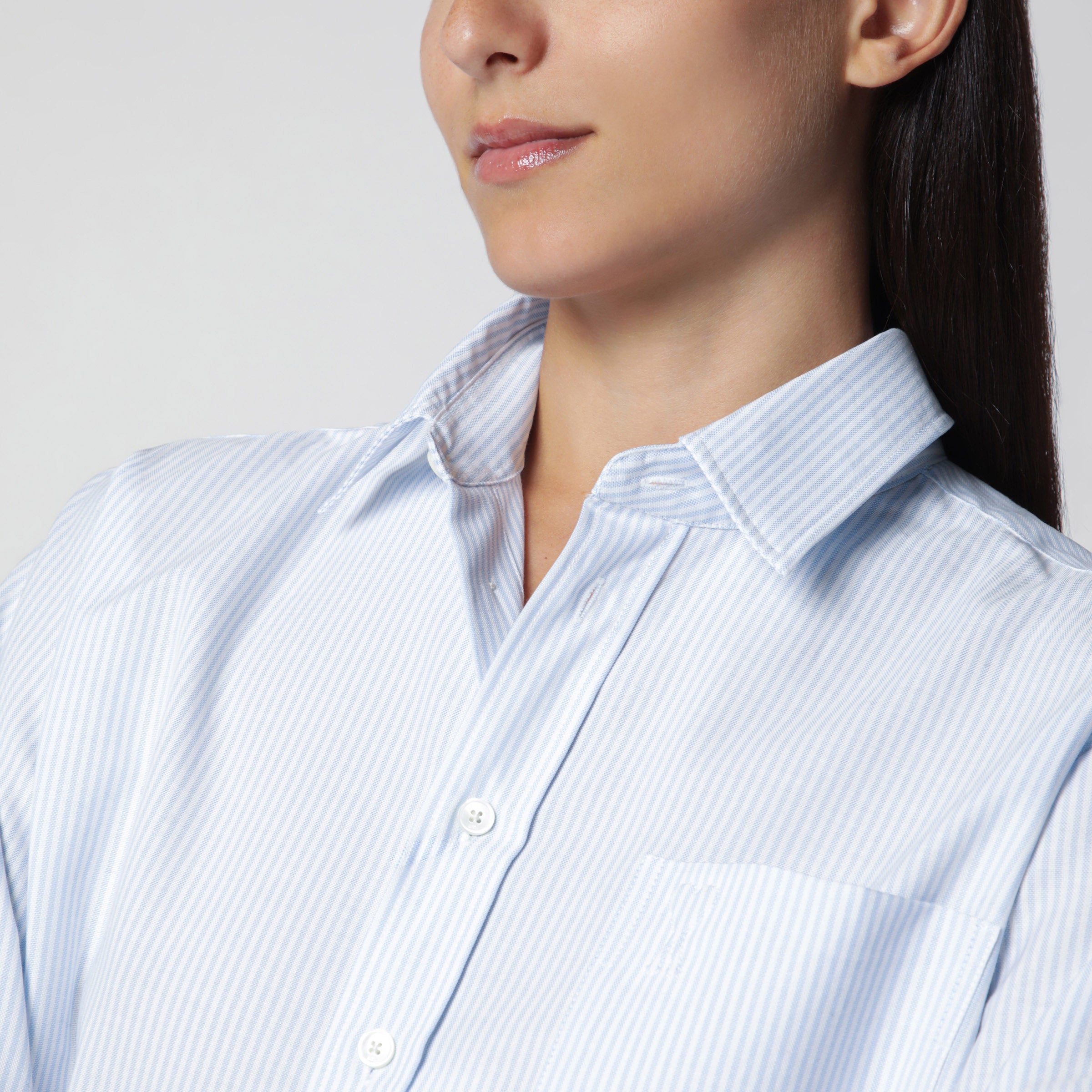 Ami Paris Blue/White Striped Ami de Cœur Cropped Shirt | TheDoubleF