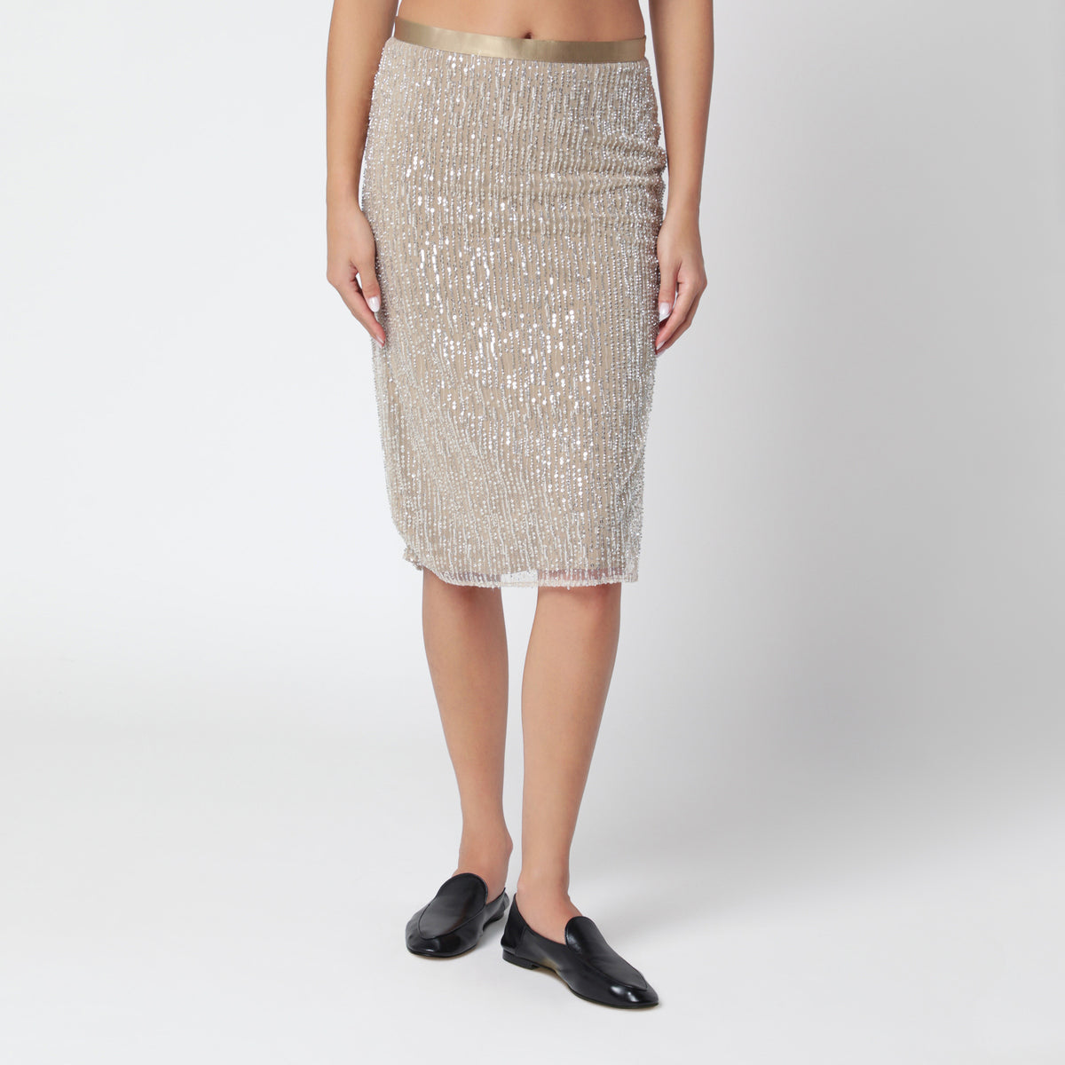Beige sequin midi skirt