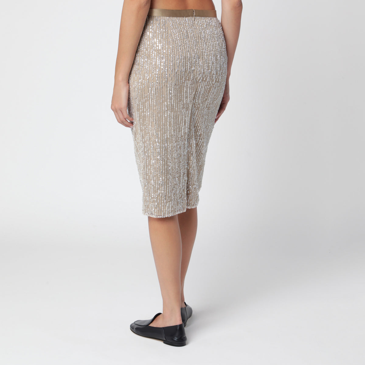 Beige sequin midi skirt