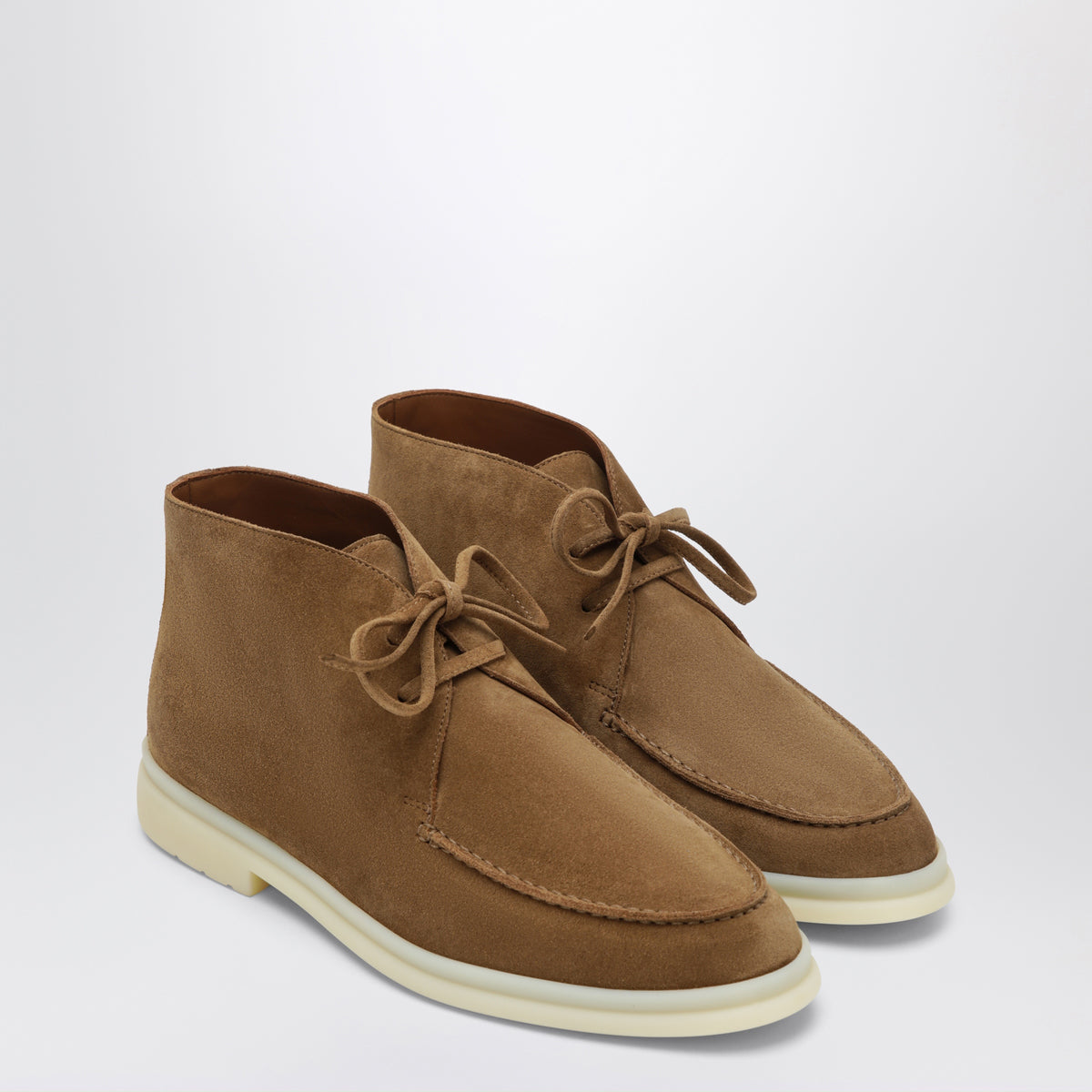 Beige suede lace-up ankle boots