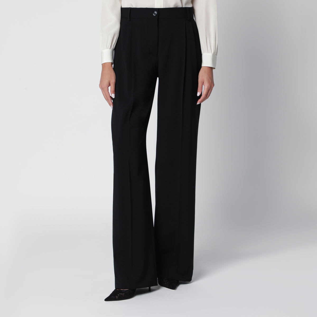Pantaloni Double Pinch neri in lana vergine