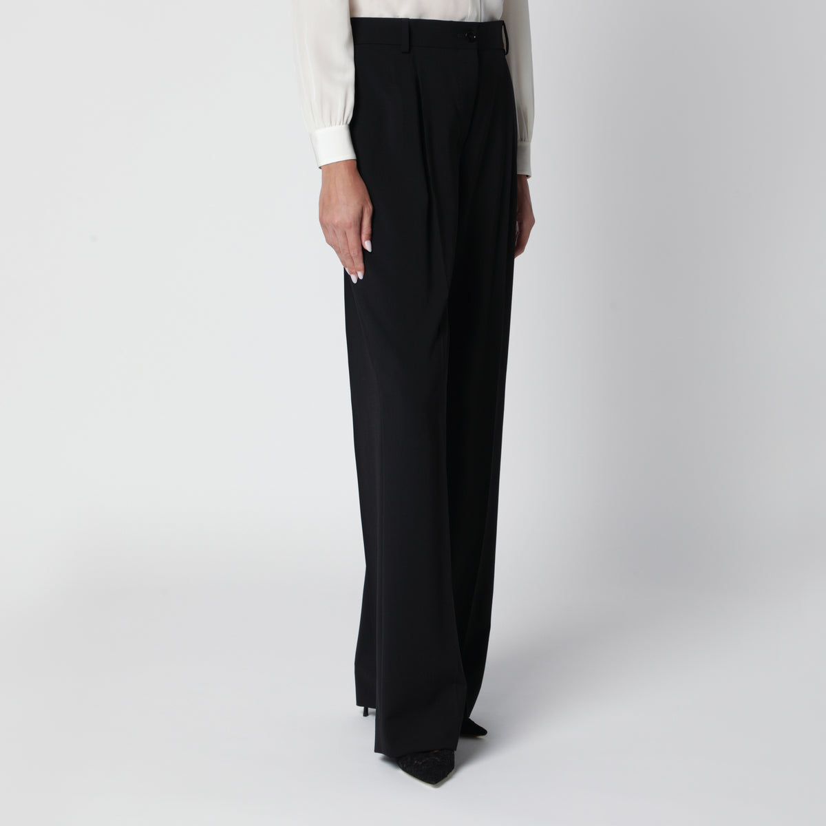 Pantaloni Double Pinch neri in lana vergine