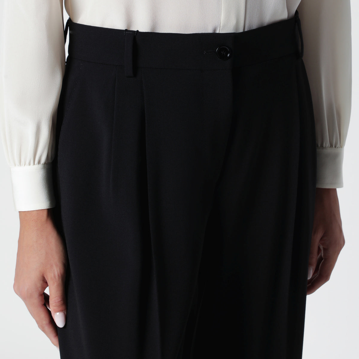 Pantaloni Double Pinch neri in lana vergine
