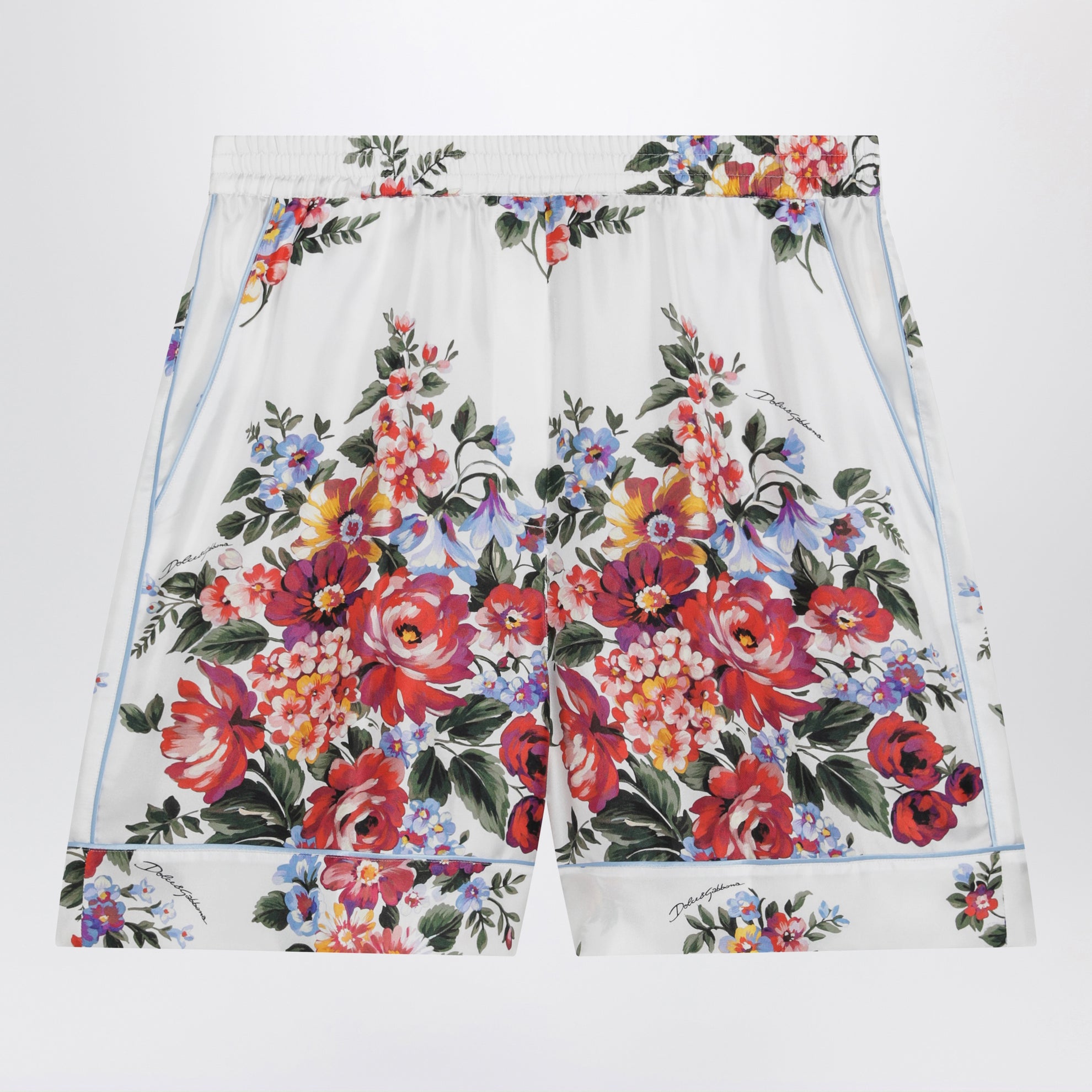 Bermudashorts Vanity aus Seidentwill mit Blumenprint in Weiß