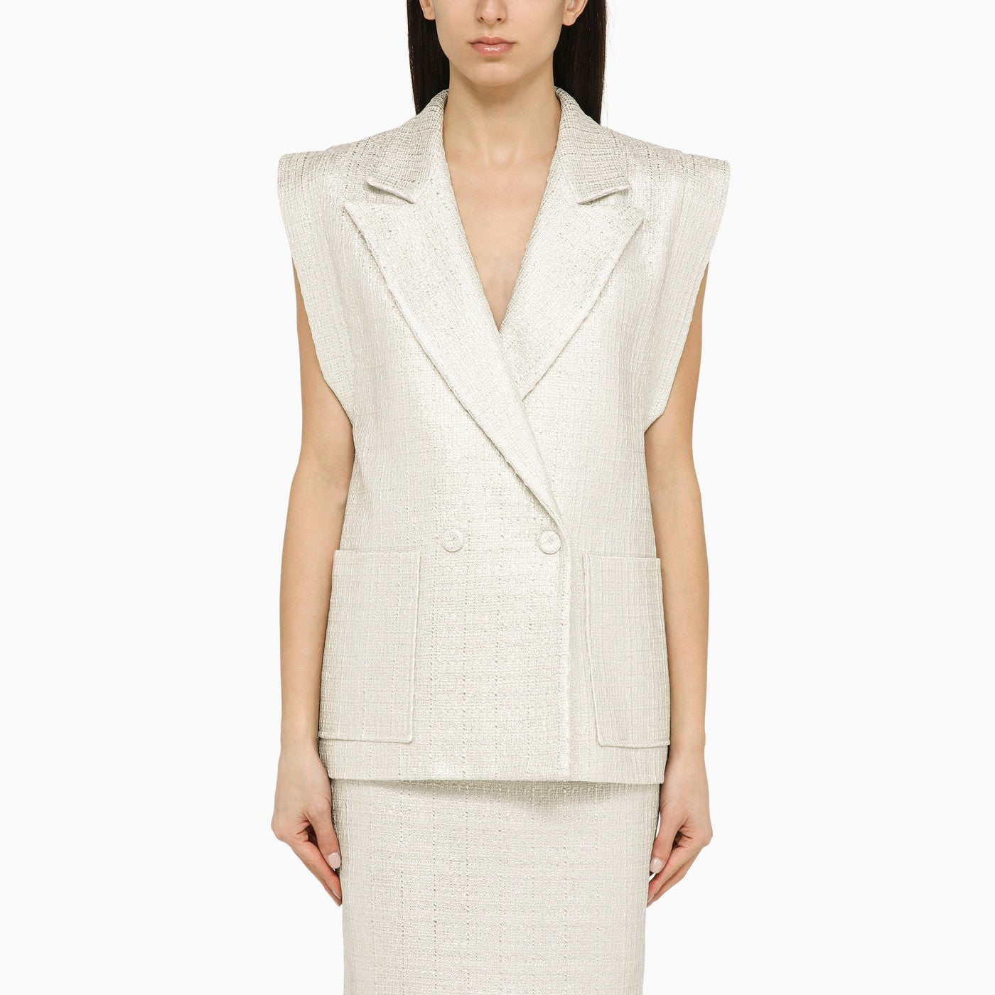 Gilet croisé argenté en coton mélangé