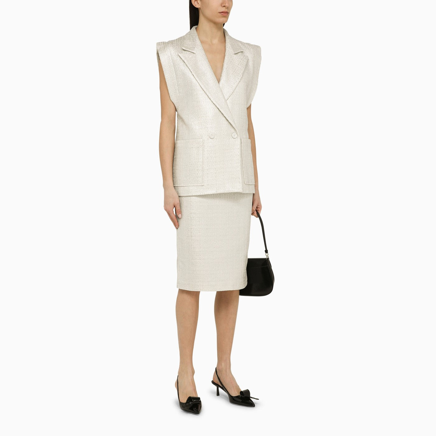 Gilet croisé argenté en coton mélangé